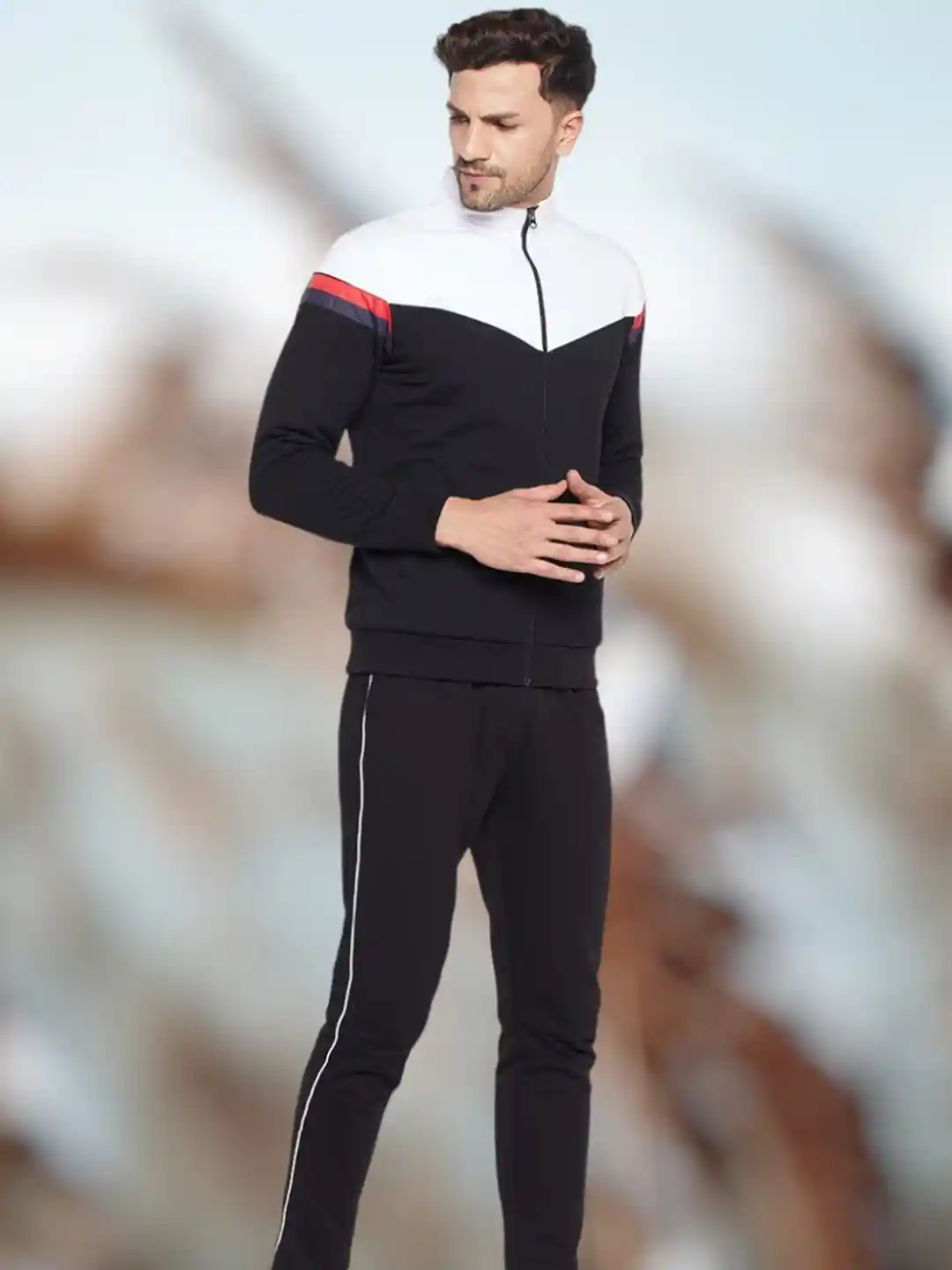 Buy WILD WEST Mock Collar Colourblocked Fleece Cotton Tracksuits