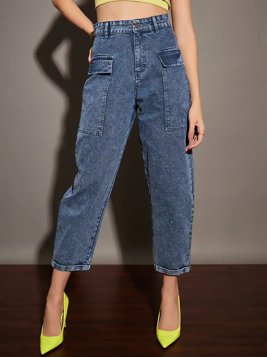 Buy SASSAFRAS Women High-Rise Acid Wash Cropped Clean Look