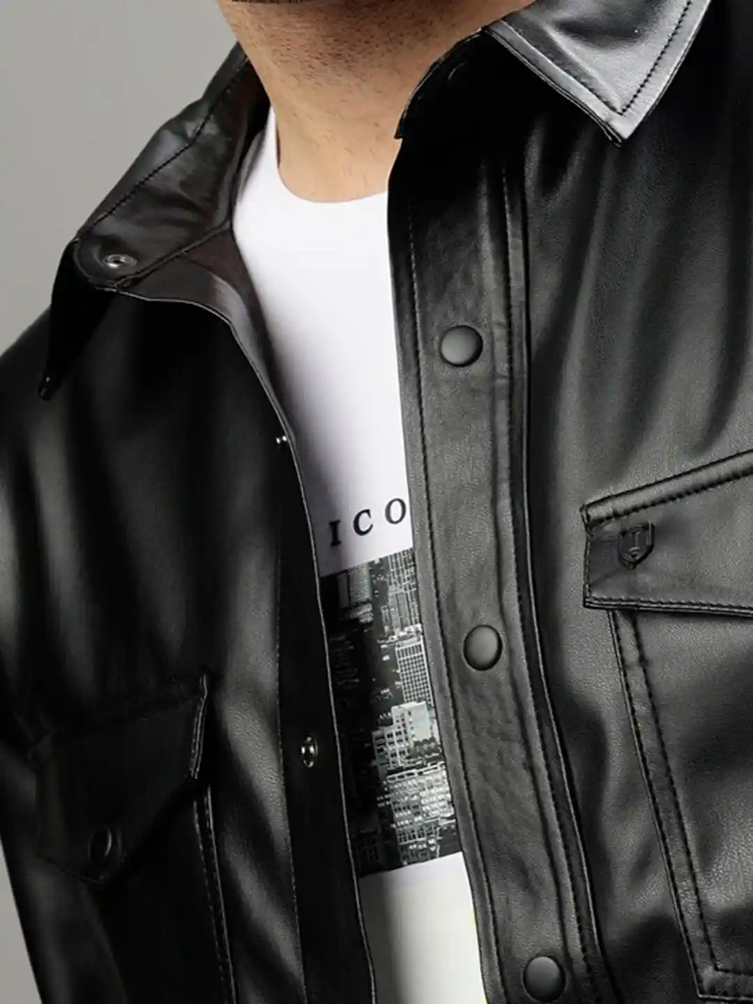 Buy Iconic Spread Collar Leather Jacket - Jackets for Men 25876042