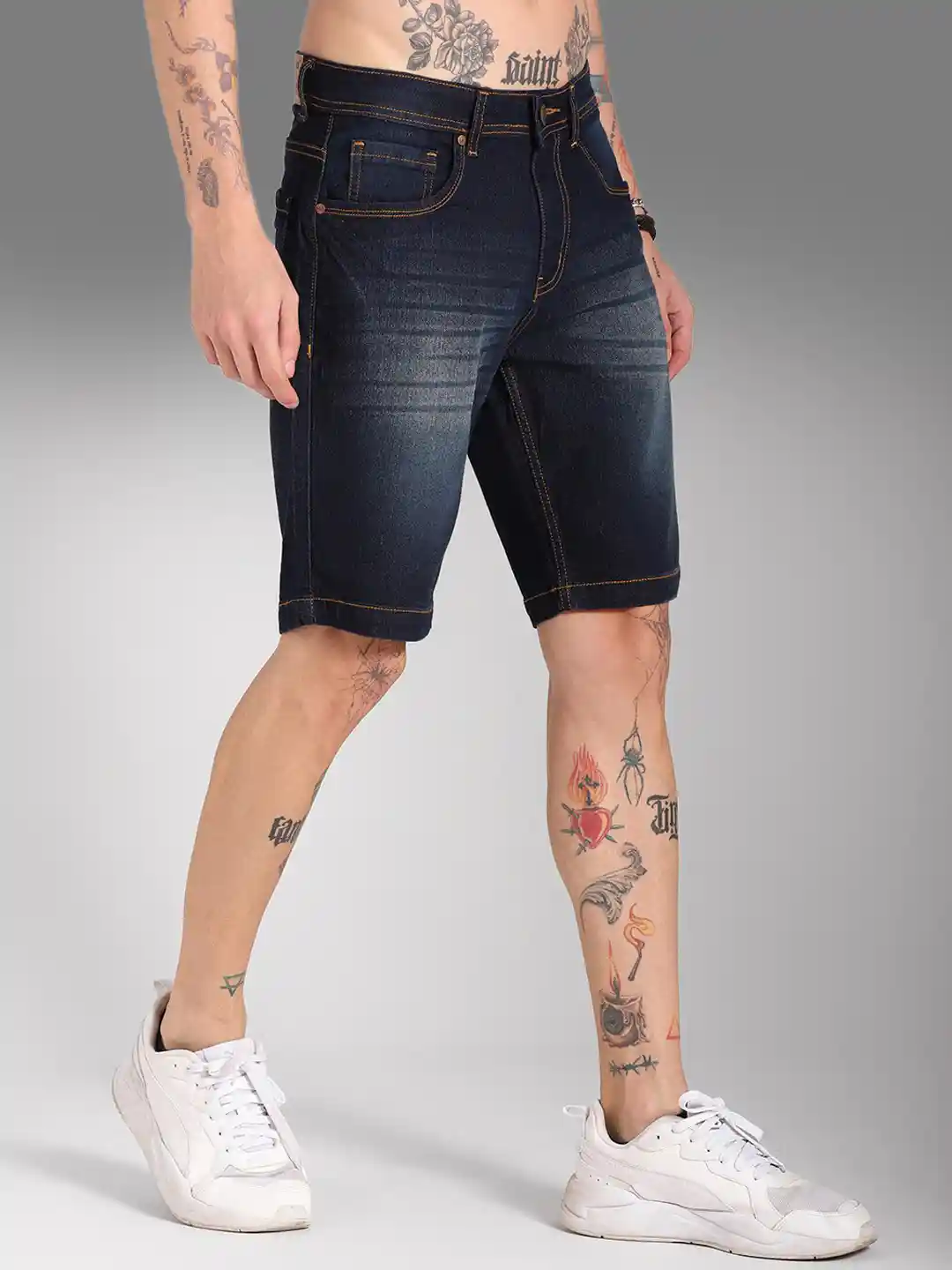 Buy High Star Men Washed Mid-Rise Cotton Denim Shorts Shorts for