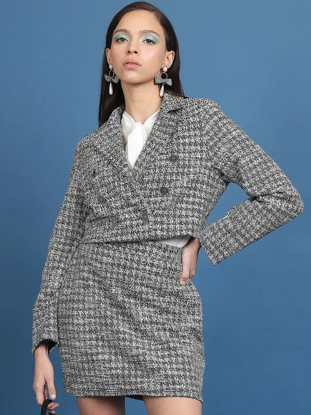Buy Tokyo Talkies Tweed Cropped Blazer With Mini Skirt Co-Ords