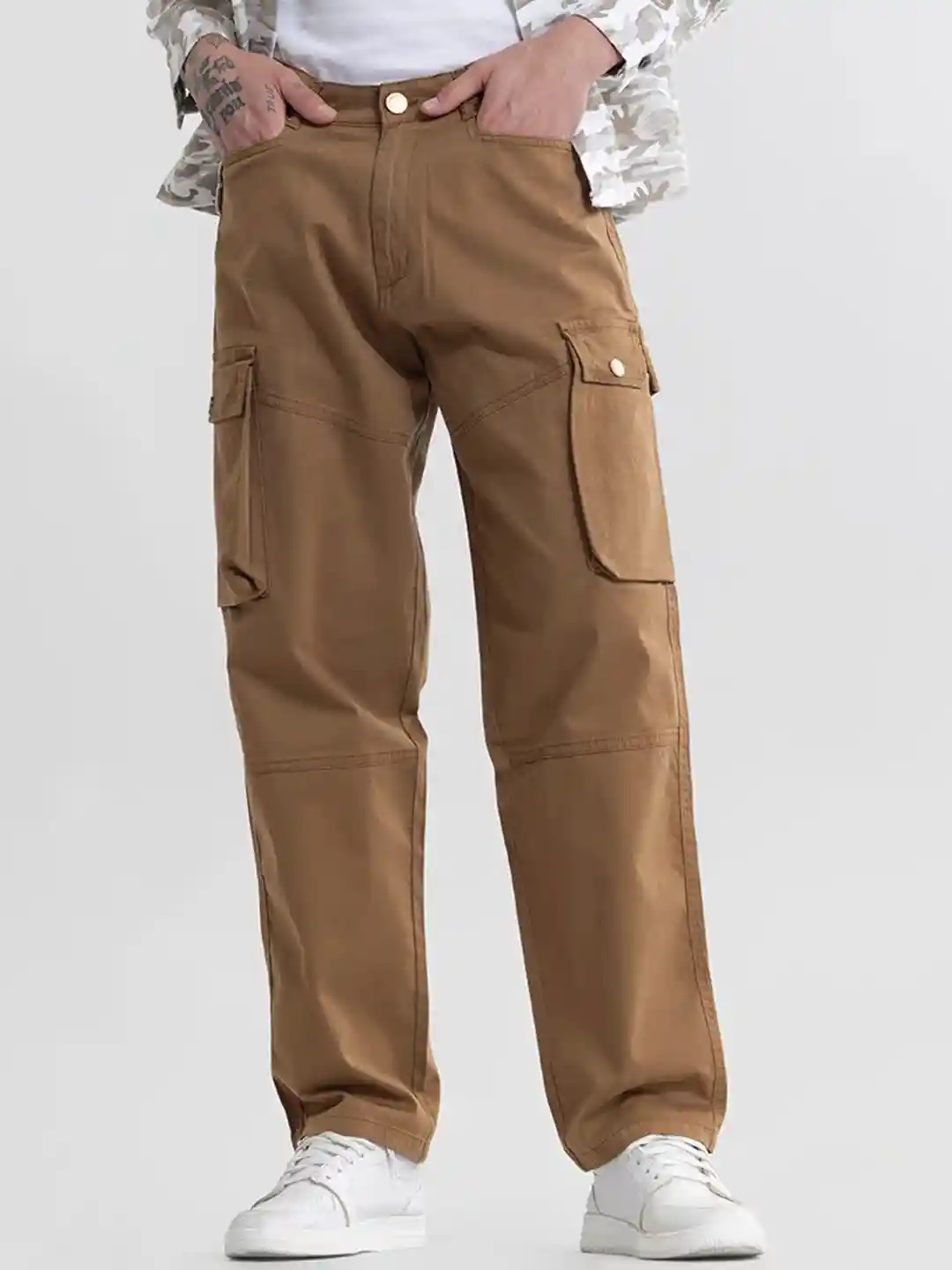Buy Snitch Brown Men Smart Loose Fit Cargo Trousers Trousers for