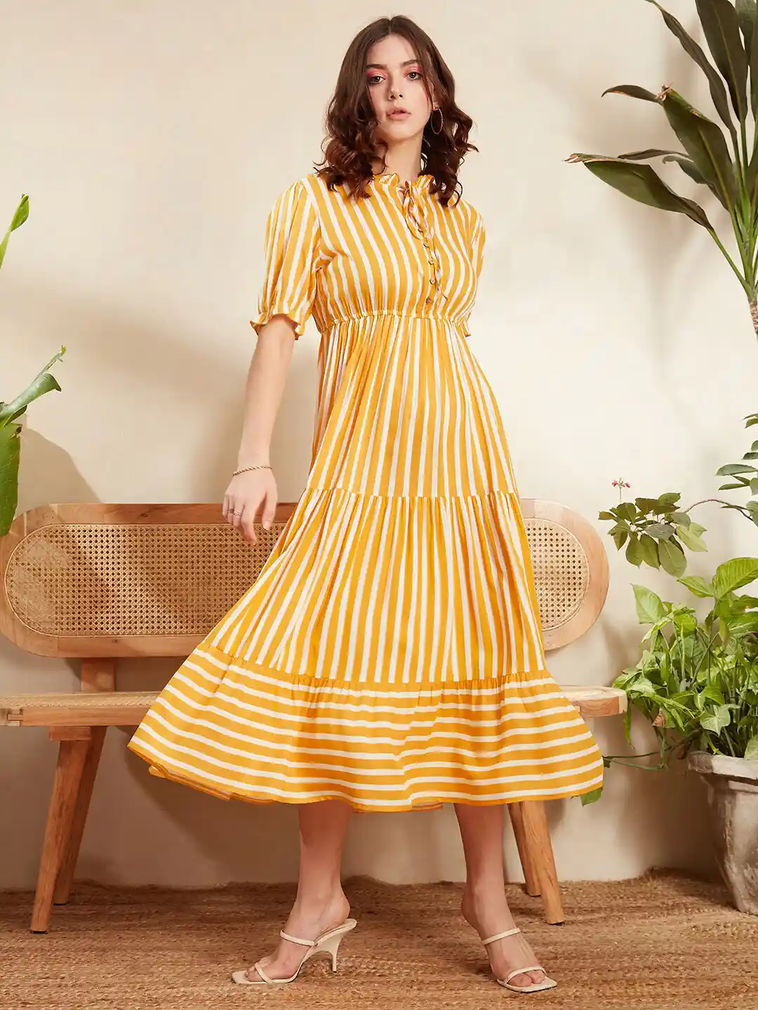 Flare Dress Button Up Yellow Dress Women's Mustard Yellow Casual