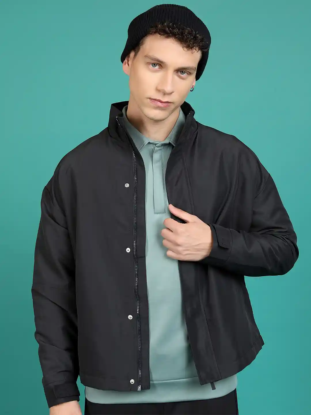 Buy HIGHLANDER Black Mock Collar Bomber Jacket Jackets for Men