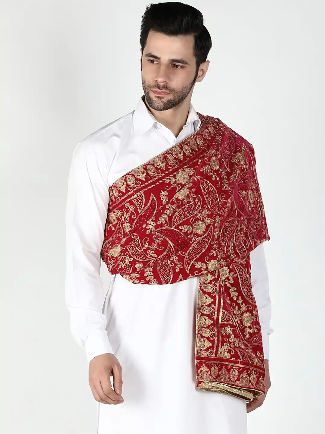 Buy Moda Chales Men Floral Embroidered Pure Velvet Shawl Shawl