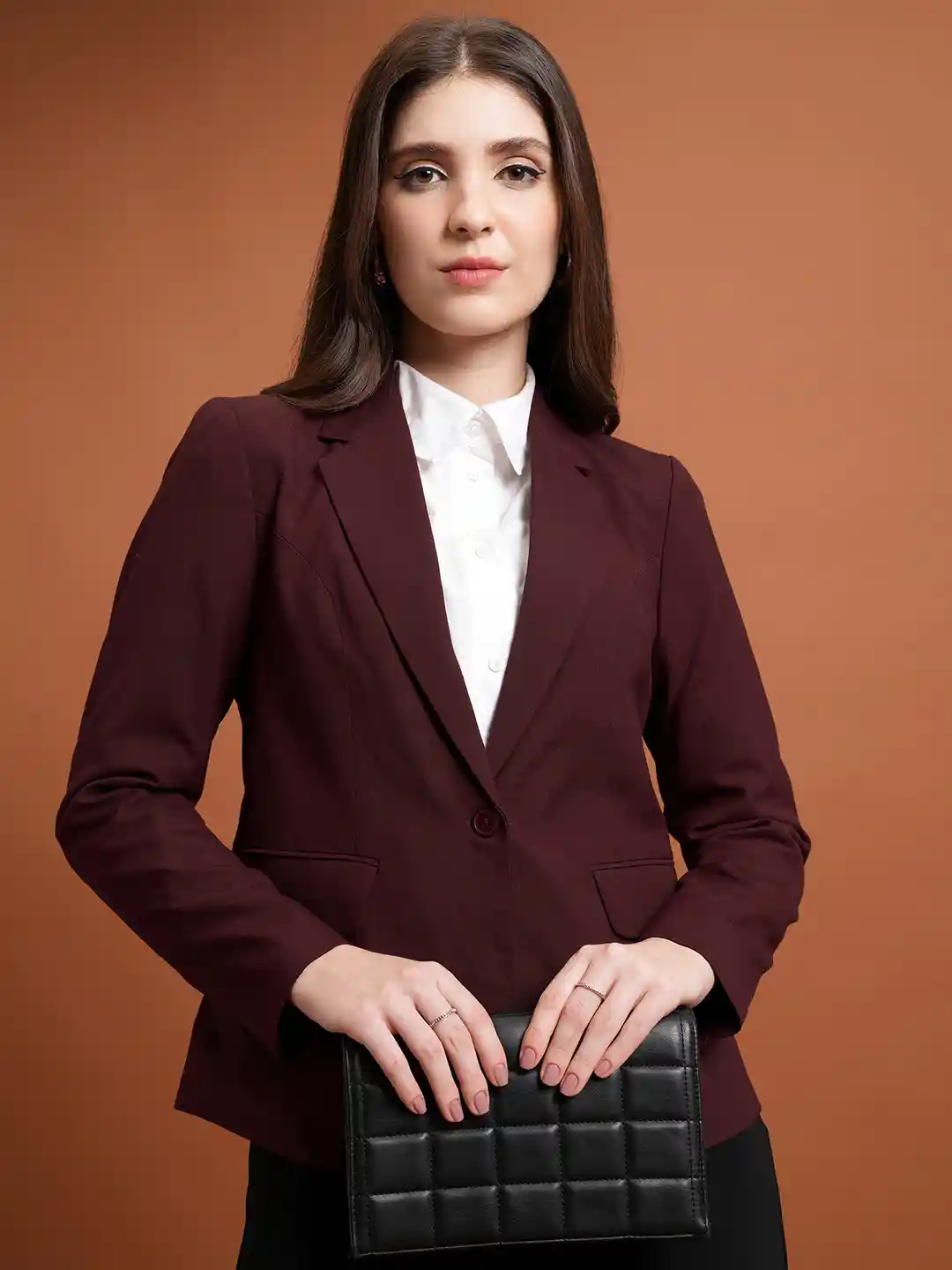 Maroon Female Blazer Styles Jocelyn Faux Leather Blazer Burgundy