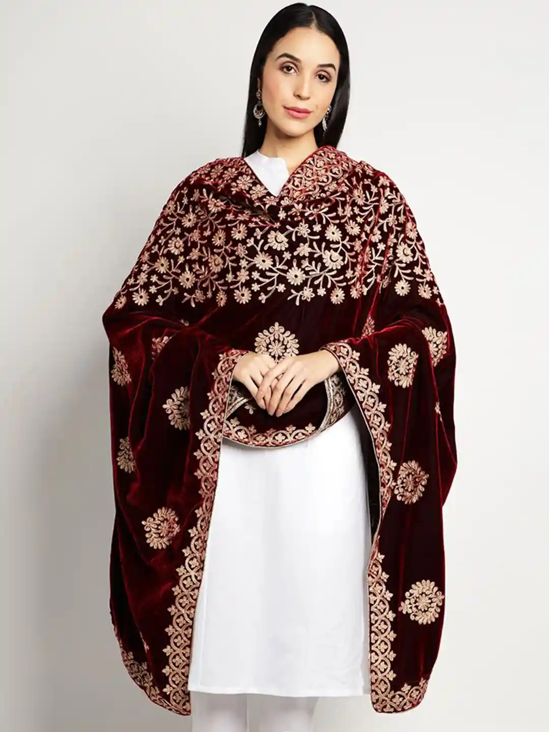 Buy Moda Chales Floral Embroidered Velvet Shawl Shawl for Women