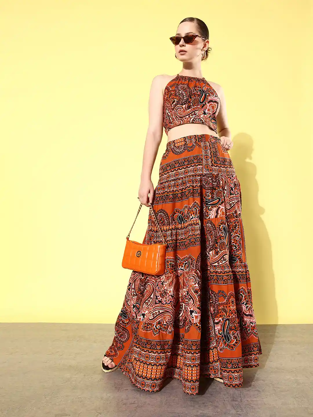 QUIERO Women Ethnic Motifs Printed Crop Top with Palazzos