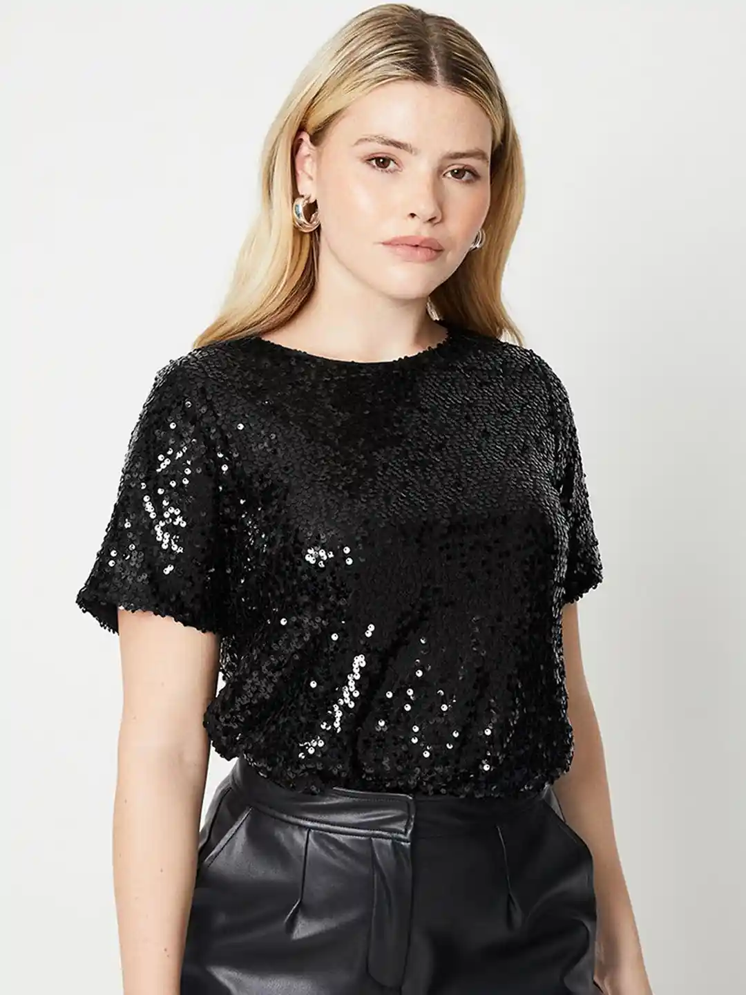 Black Sequin Sequin T Shirt For Girl Sequined Relaxed Fit Top