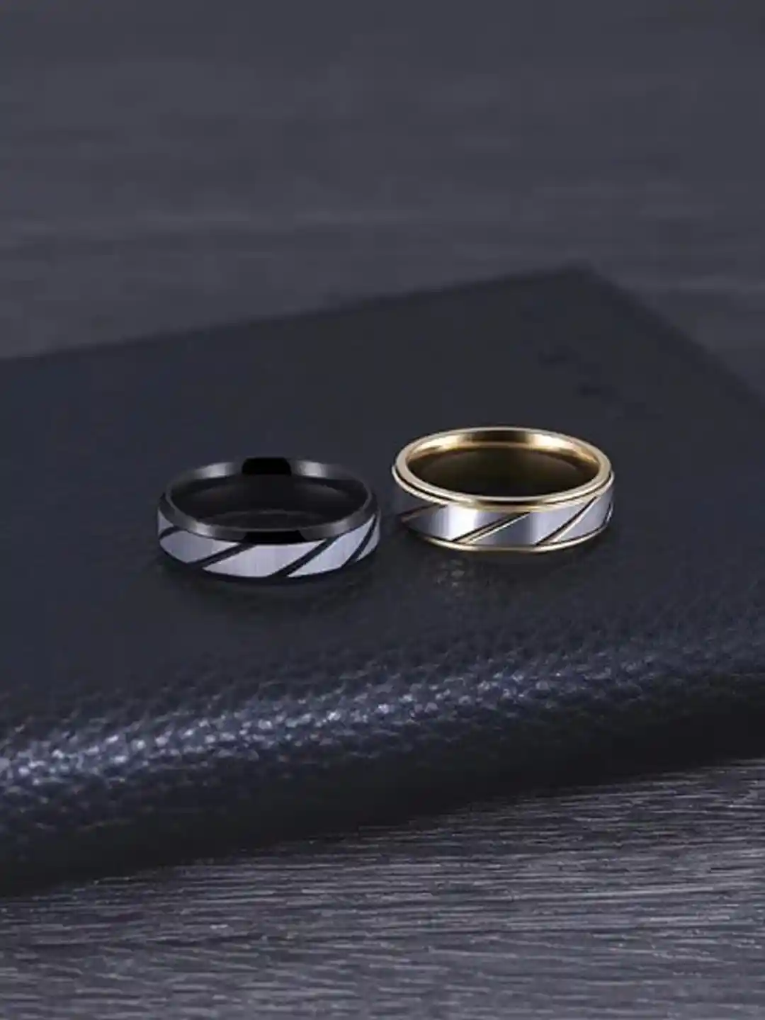 Buy VIEN Men Set Of Gold Plated Stainless Steel Finger Rings