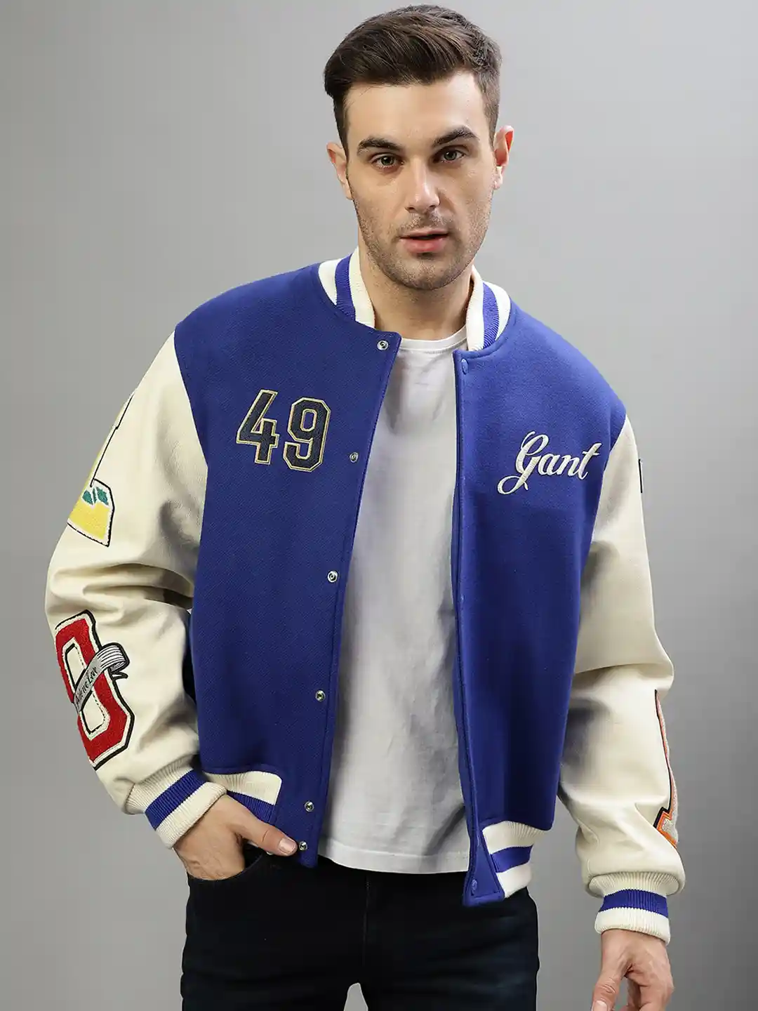 Buy GANT Embroidered Detail Stand Collar Varsity Jacket Jackets