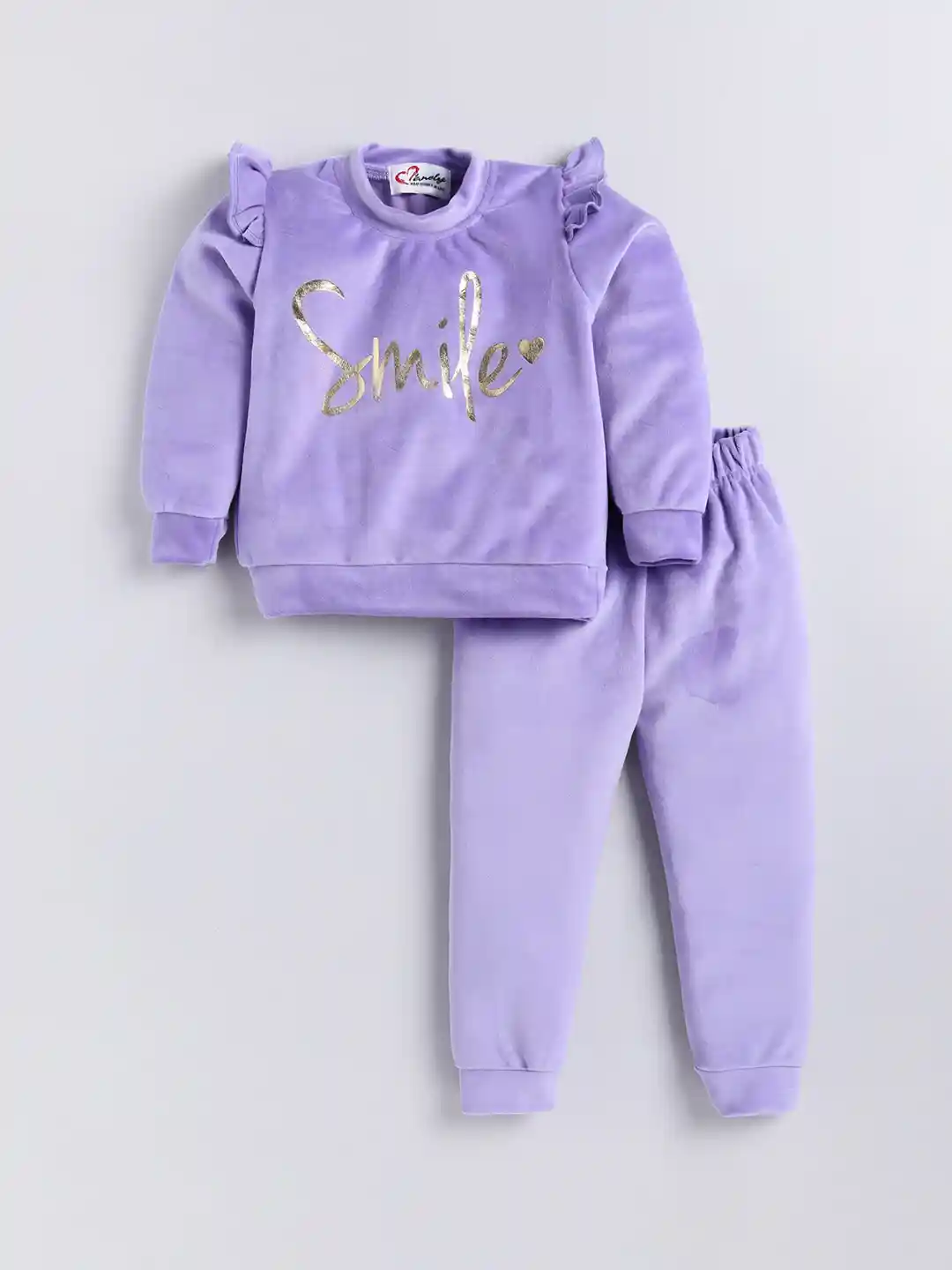Buy M'andy Girls Smile Foil Printed Frill Detail Velvet Tracksuit