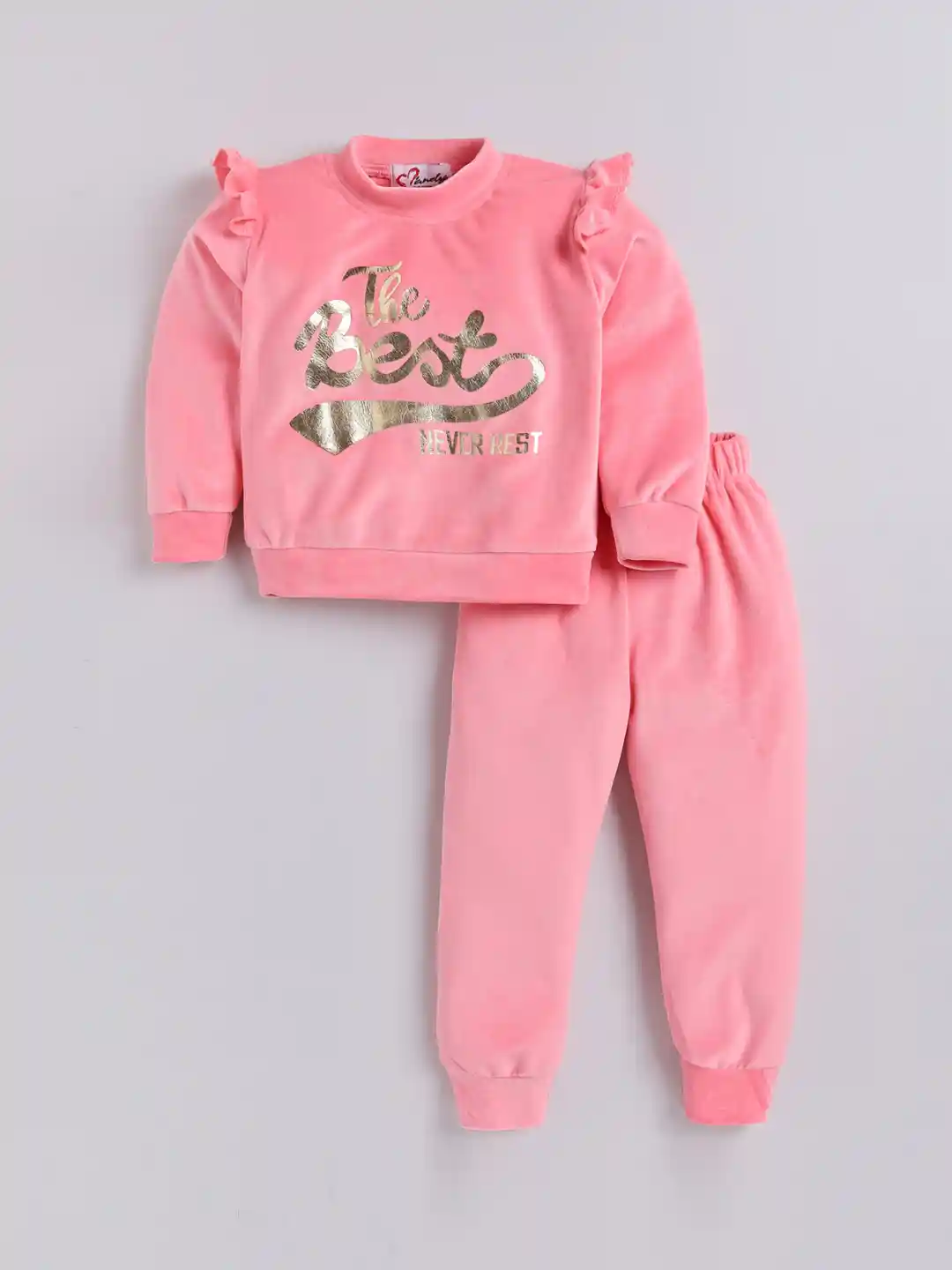 Buy M'andy Girls Typography Foil Printed Frill Detail Velvet - Main Image