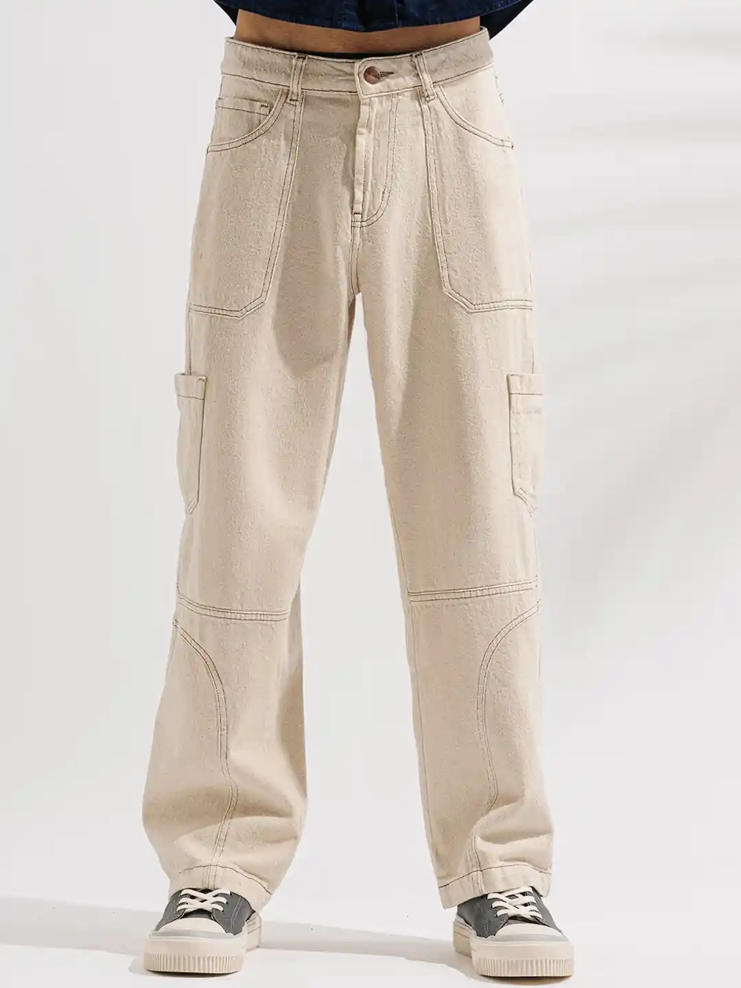 Buy FREAKINS Men Cotton Clean Look Wide Leg High-Rise Cargo Jeans