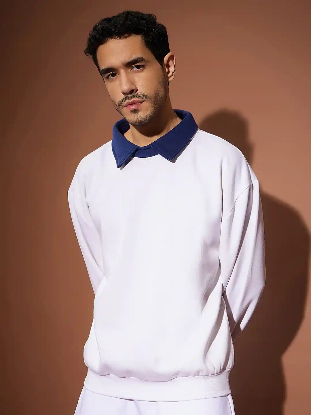 Buy MASCLN SASSAFRAS White Contrast Collar Oversized Pullover