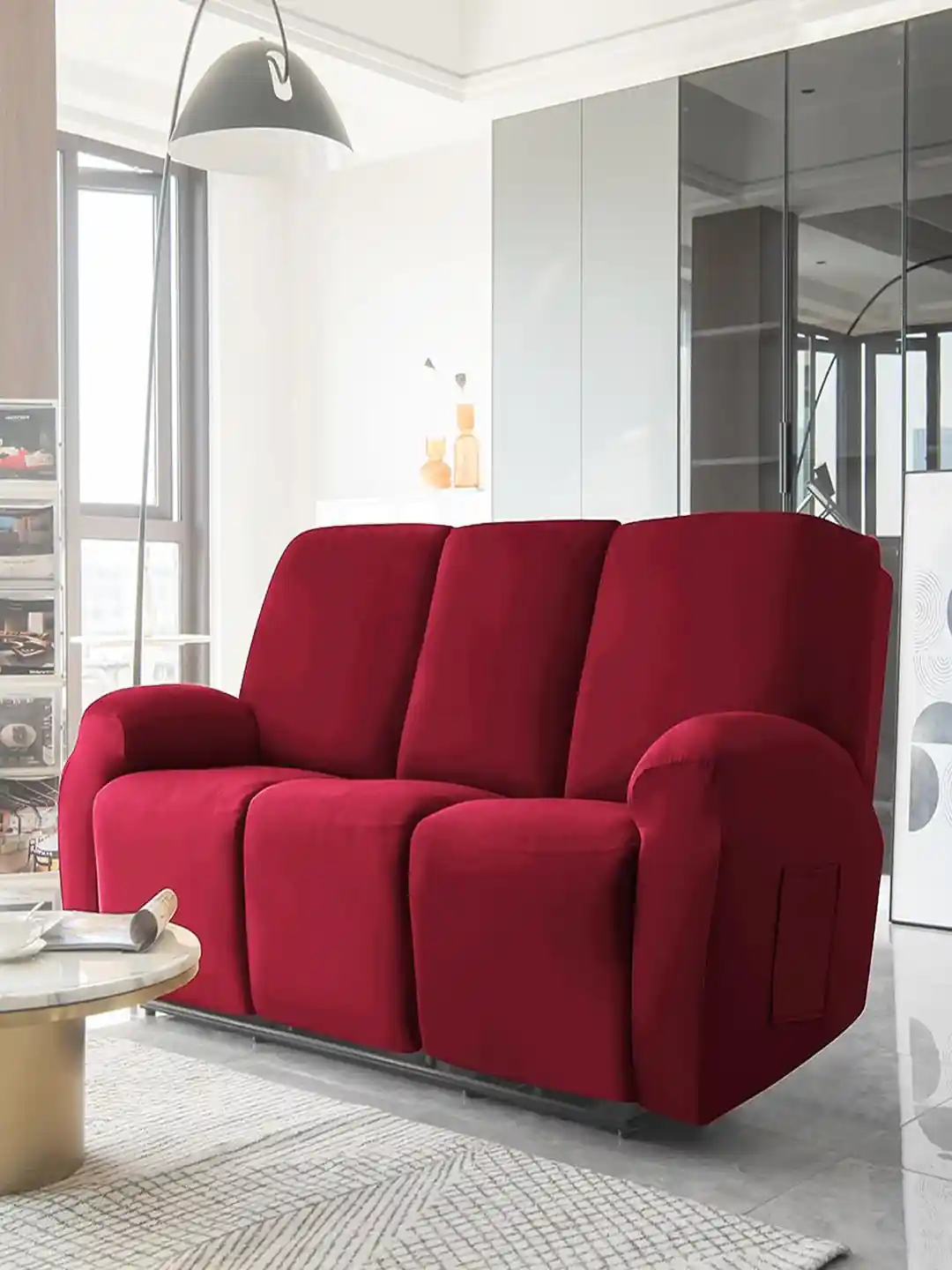 Buy HOKIPO Burgundy Stretchable 3-Seater Recliner Sofa Cover