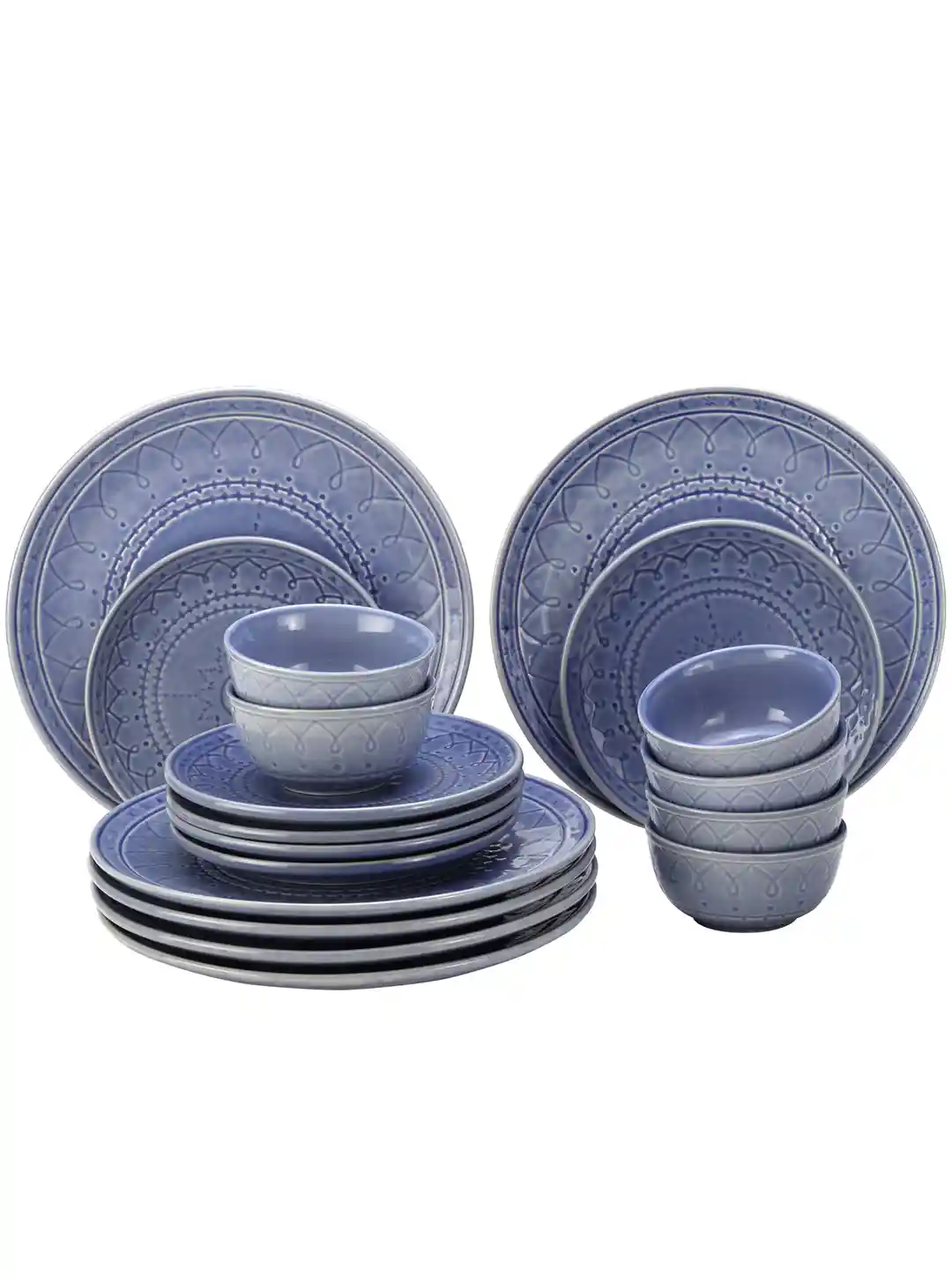 Stoneware Target Dishes Blue BODHI HOUSE Blue 18 Pieces Textured