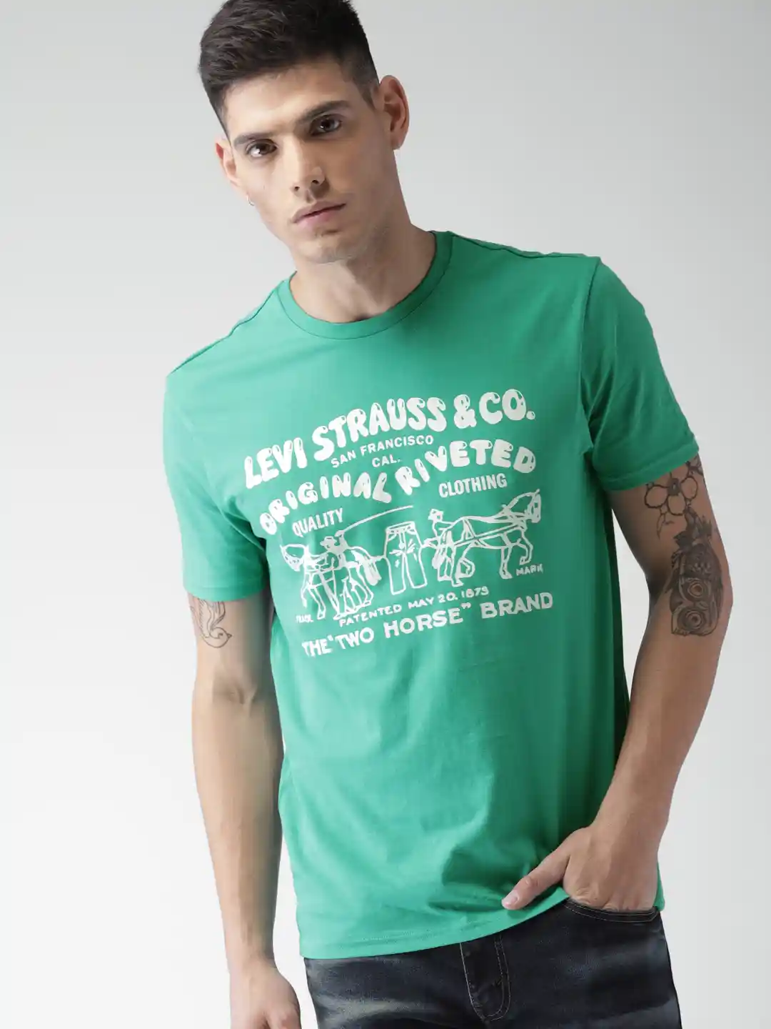 Buy Levis Men Sea Green Printed Round Neck T-shirt Tshirts for