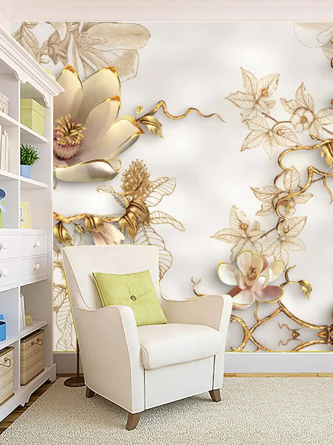 Buy KSHIRSA Gold Toned White Floral Self Adhesive Waterproof