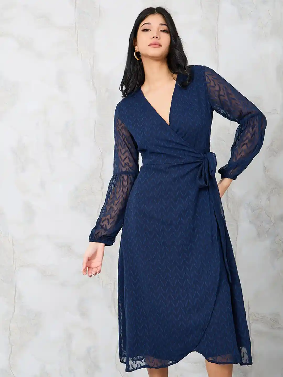 Buy Styli Geometric Printed V-Neck Midi Wrap Dress Dresses for