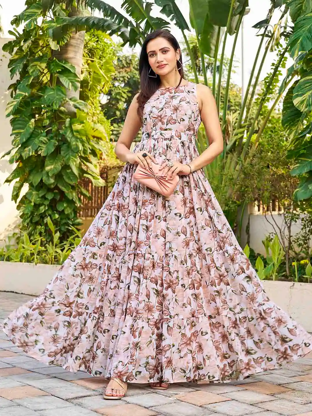 Buy CHANSI Floral Printed Sleeveless Gown Maxi Dress Ethnic