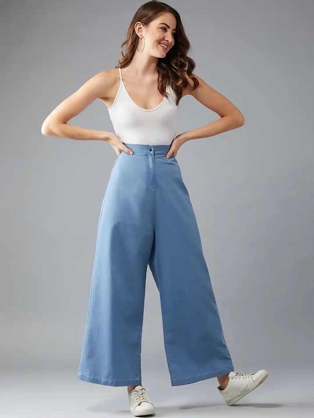 Buy DOLCE CRUDO Women Blue Light Weight Wide Leg High-Rise Jeans