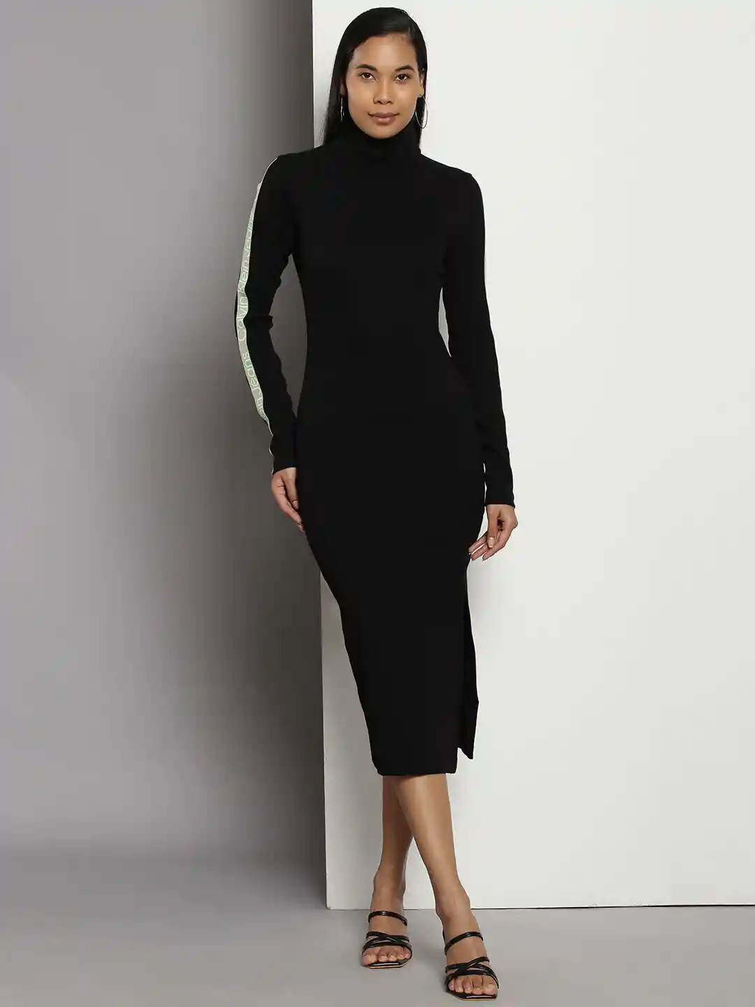 Buy Calvin Klein Ribbed Turtle Neck Cotton Bodycon Midi Dress With