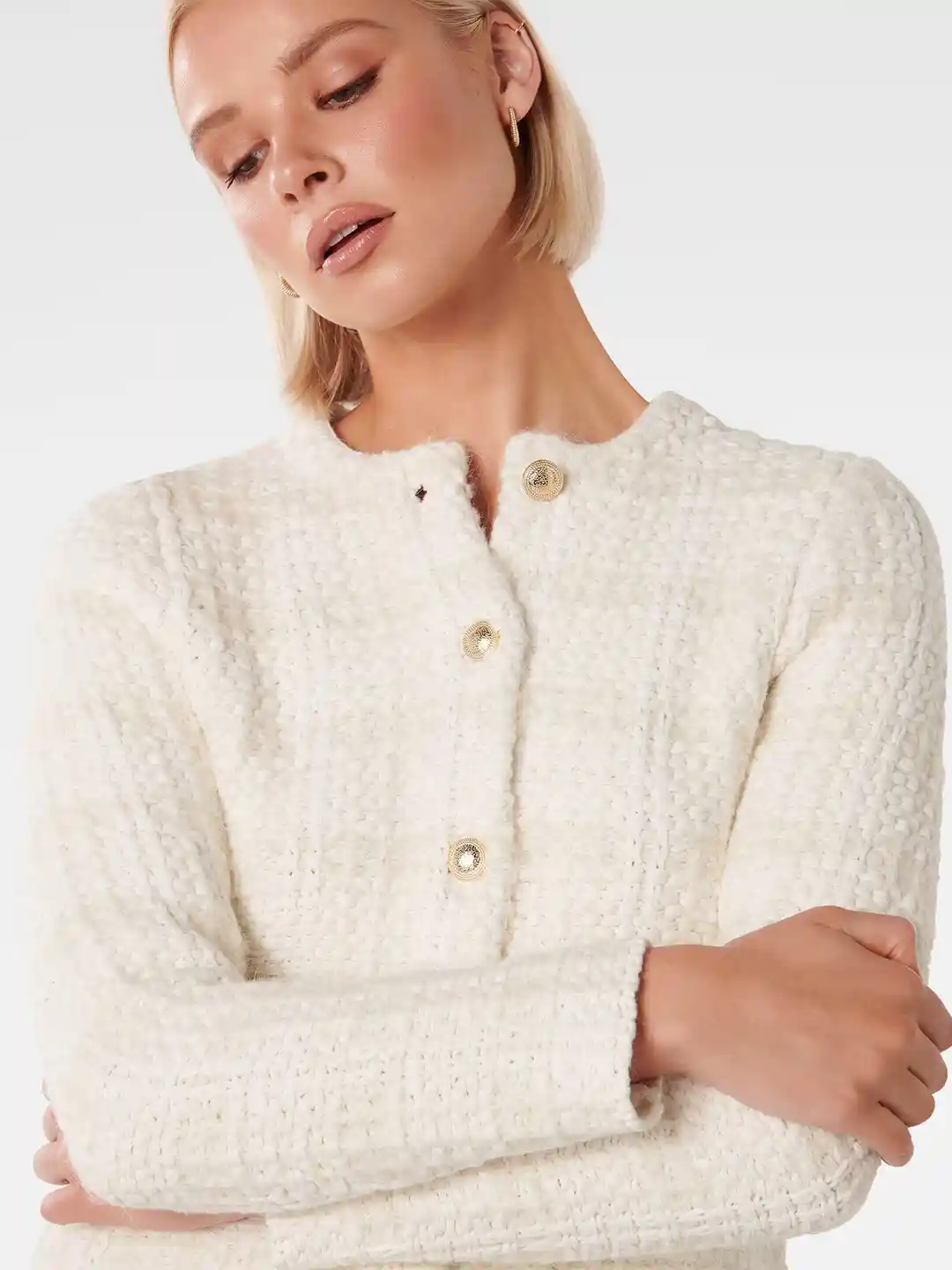 Buy Forever New Self Design Cable Knit Cotton Front-Open Crop