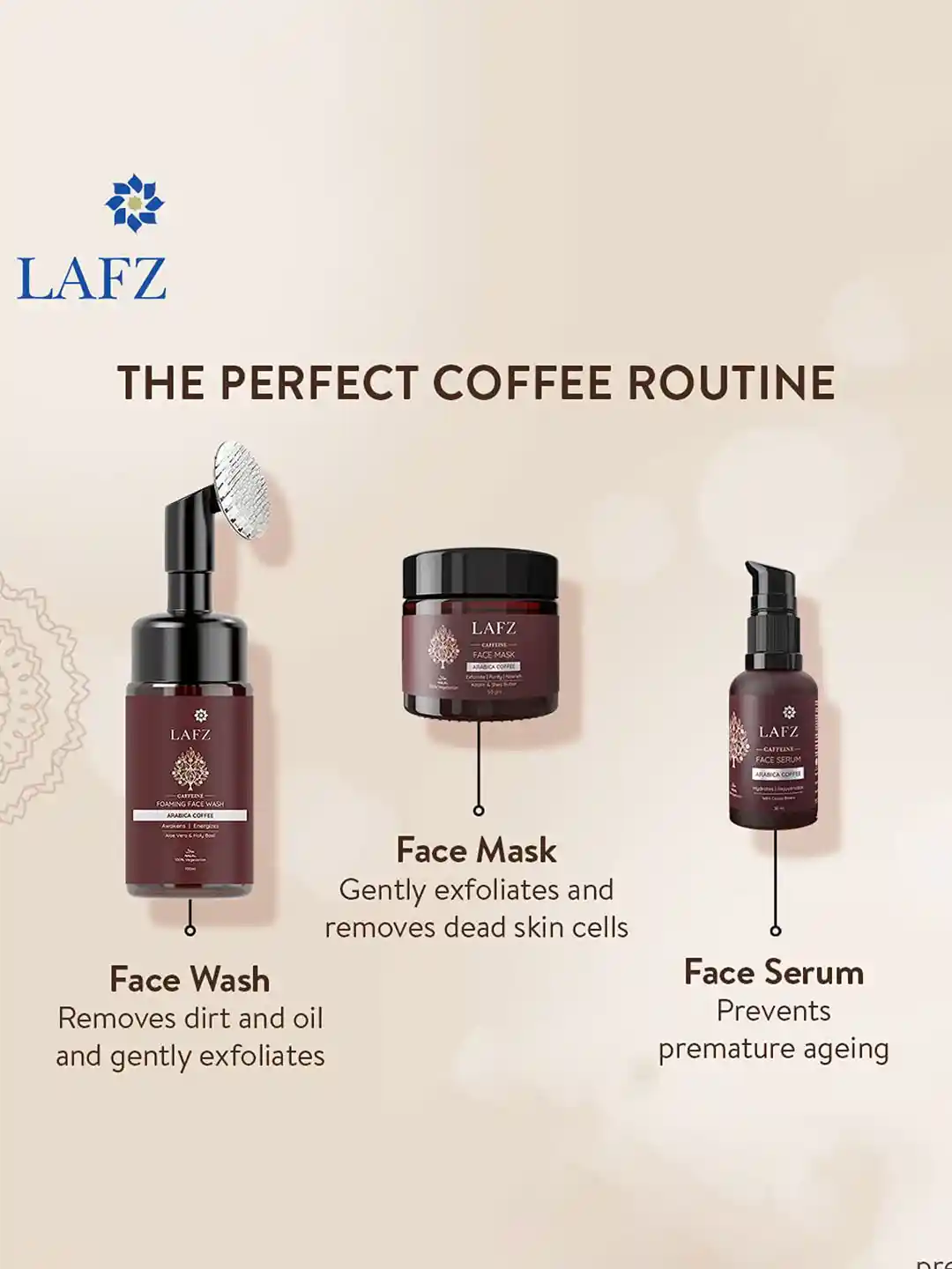 Buy LAFZ Arabica Set of 3 Caffeine Foaming Face Wash & Serum with