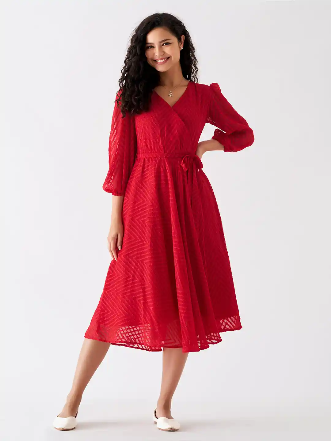 Buy AASK Geometric Self Design Tie Ups Wrap Dress Dresses for