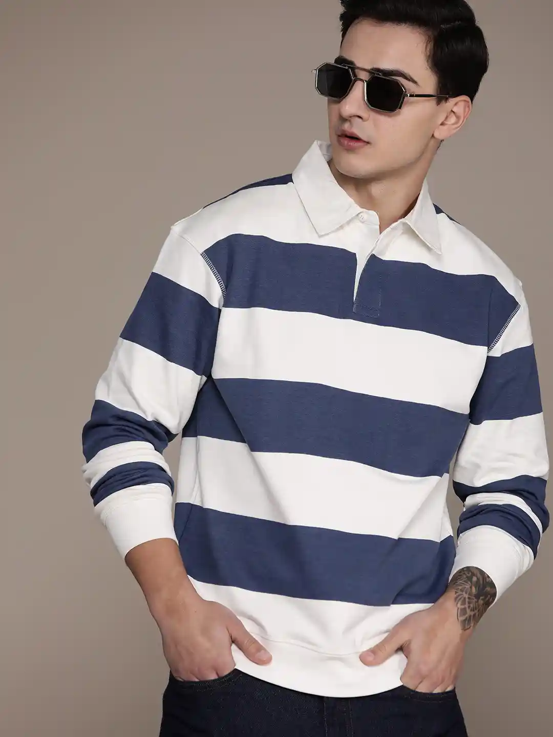 Buy Roadster Men Striped Relaxed Fit Polo Collar T-shirt Tshirts