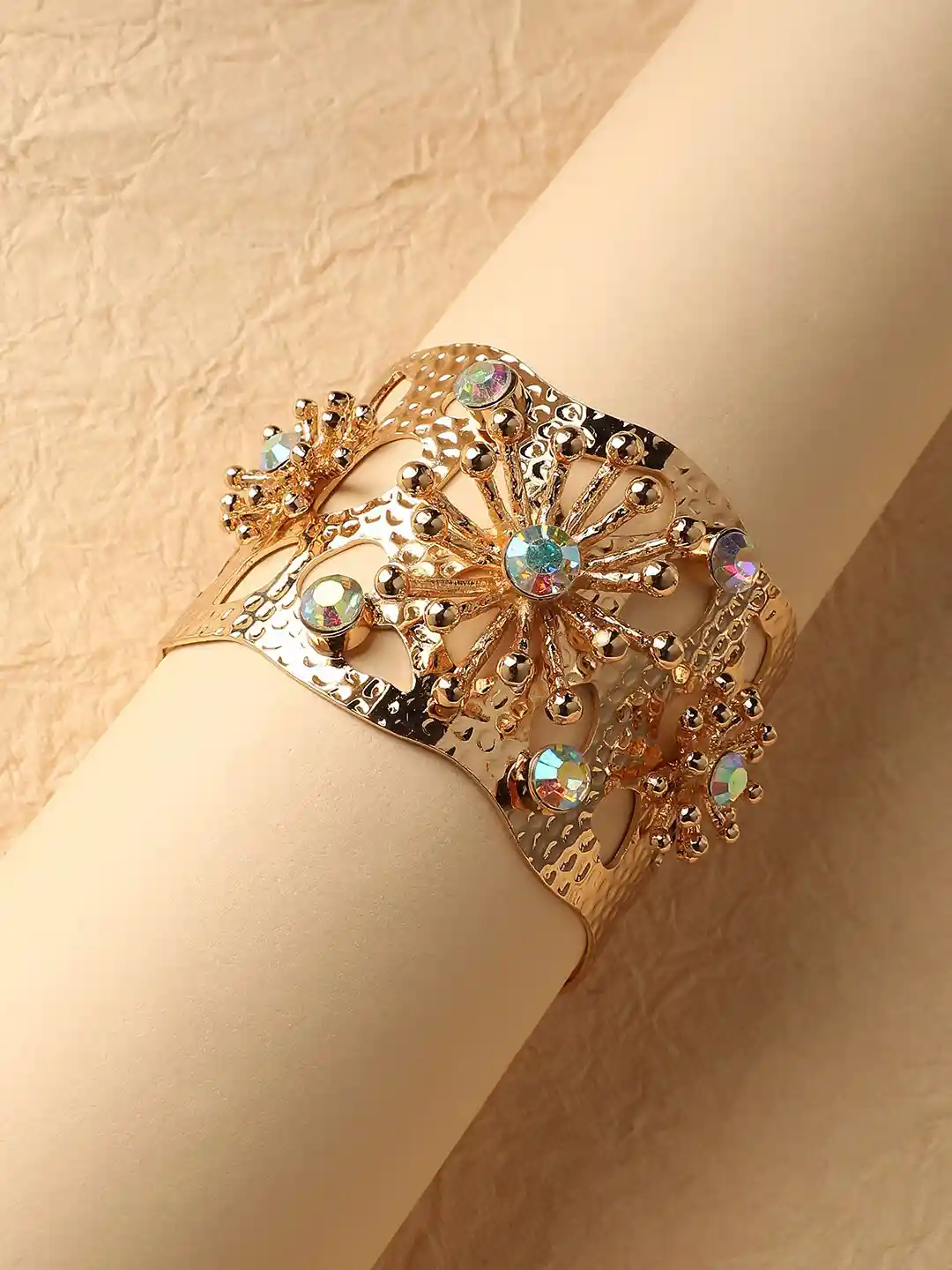 Buy SOHI Gold-Plated Artificial Stones Studded Cuff Bracelet - Main Image