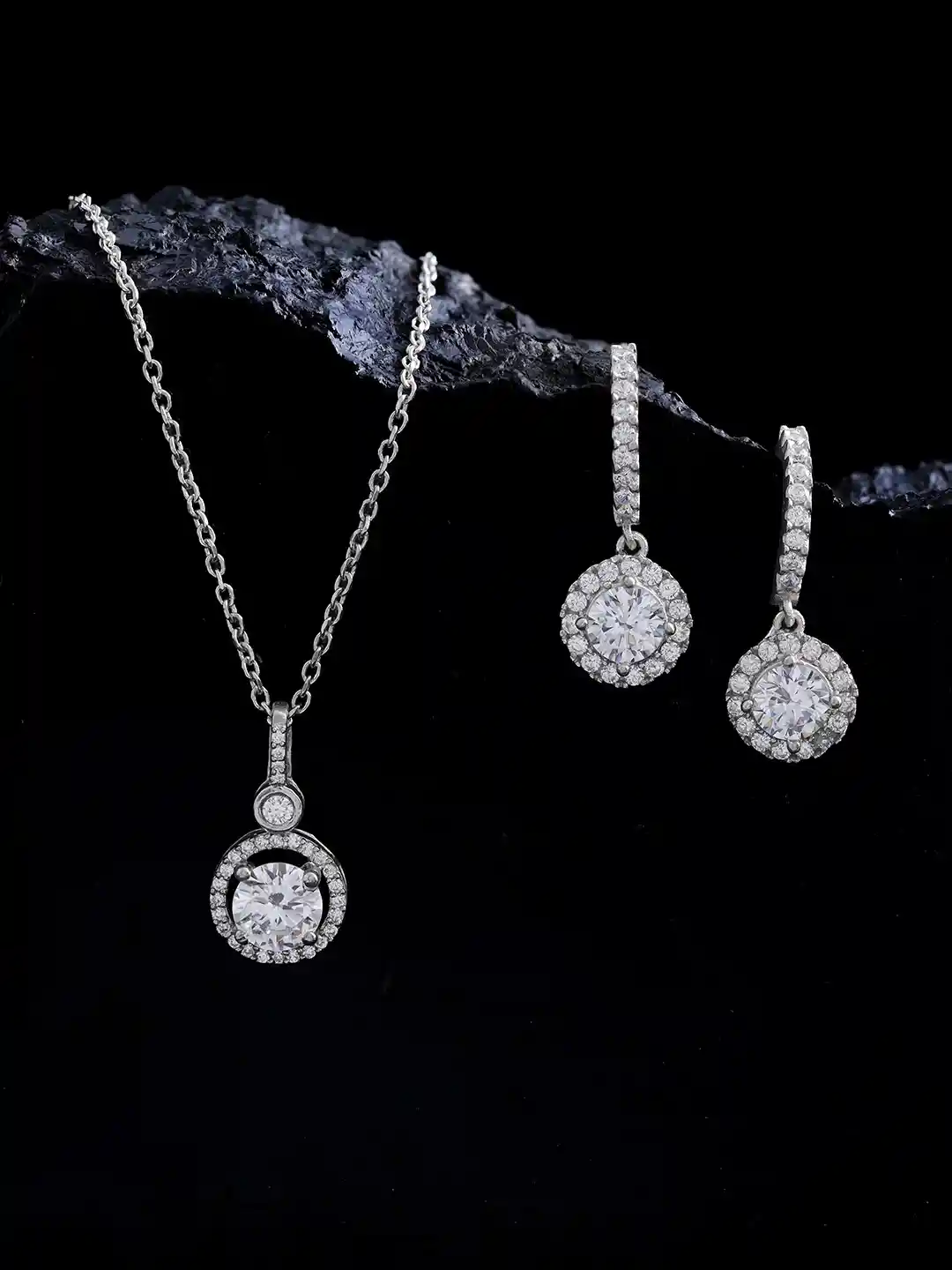 GIVA Rhodium-Plated Stone Studded 925 Sterling Silver Jewellery Set