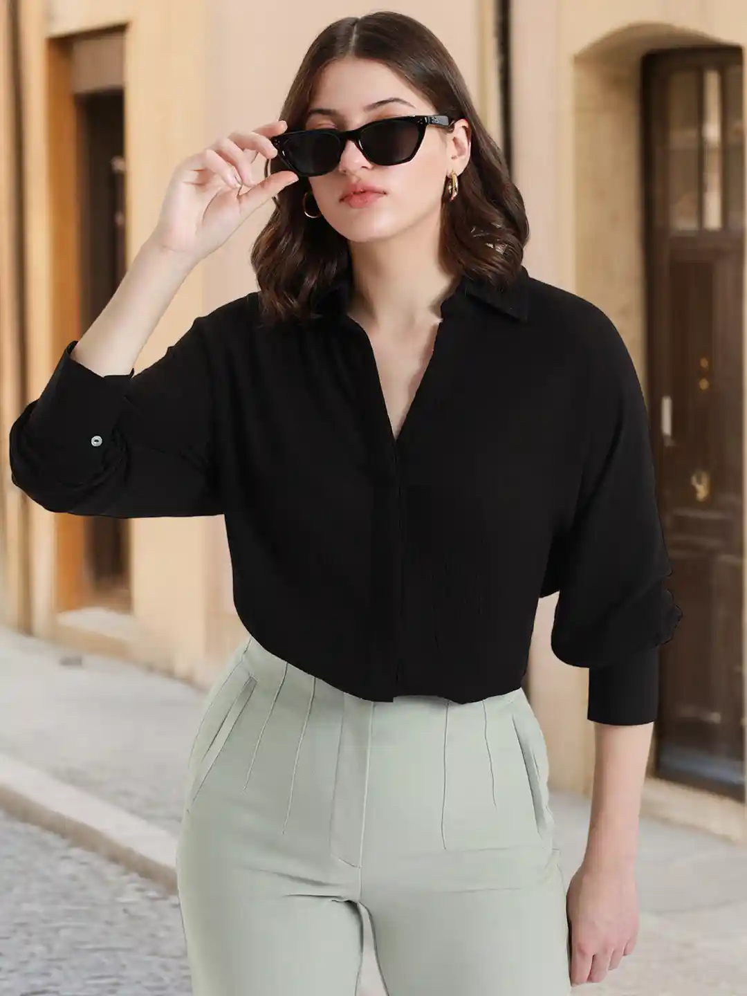 Buy DL Woman Spread Collar Oversized Casual Shirt Shirts for
