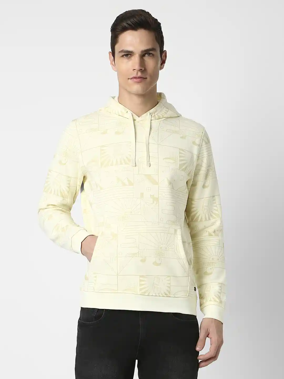 Buy Peter England Casuals Men Cream-Coloured Printed Hooded