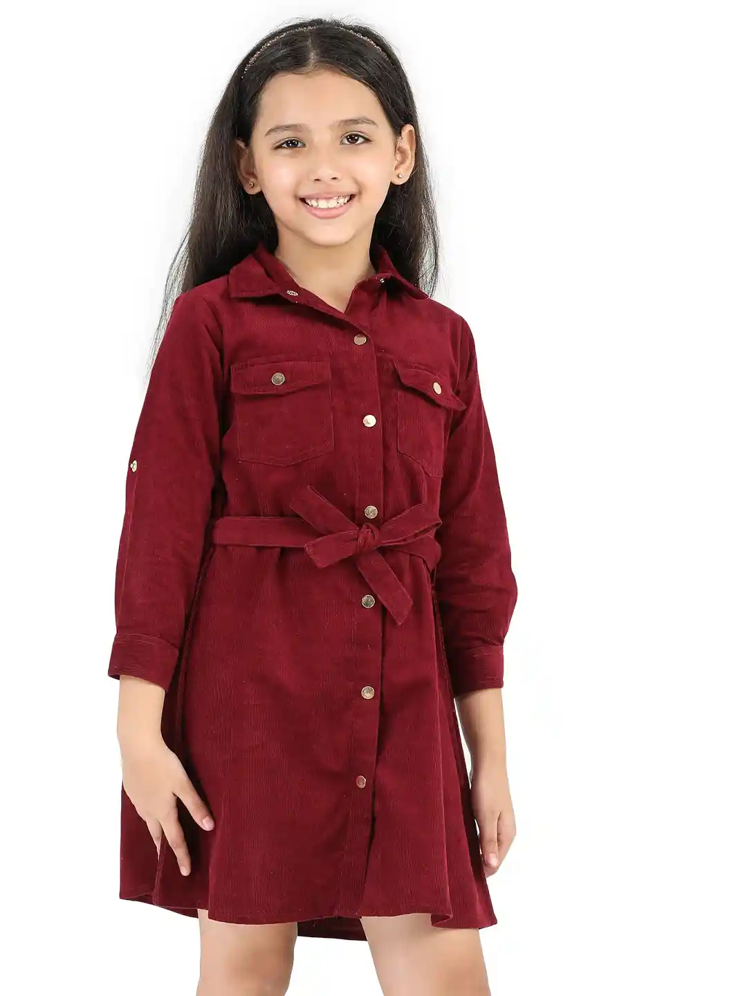 Buy Purple United Kids Girls Belt Detailed Shirt Collar Cotton