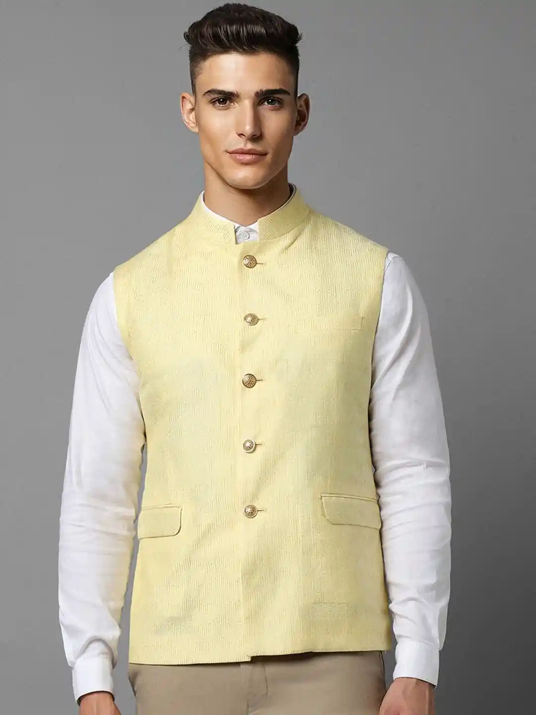 Louis Philippe Textured Slim Fit Nehru Jacket
