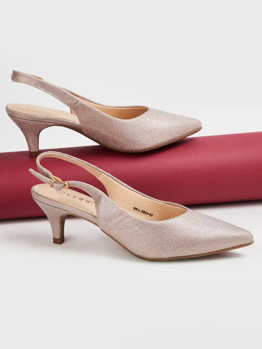 Buy CODE by Lifestyle Textured Pointed Toe Kitten Heels Heels