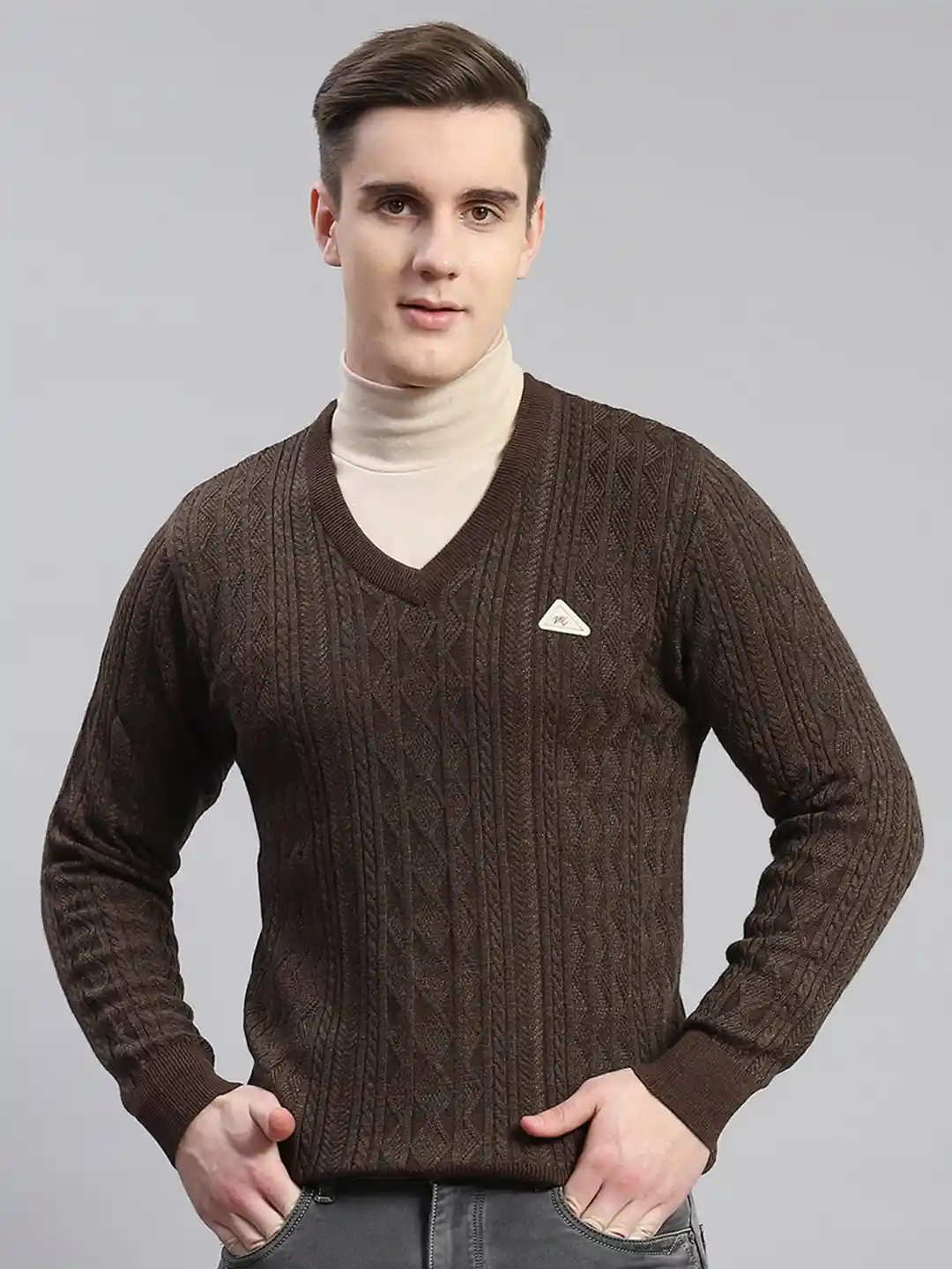 Buy Monte Carlo Cable Knit Self Design Woolen Pullover Sweater