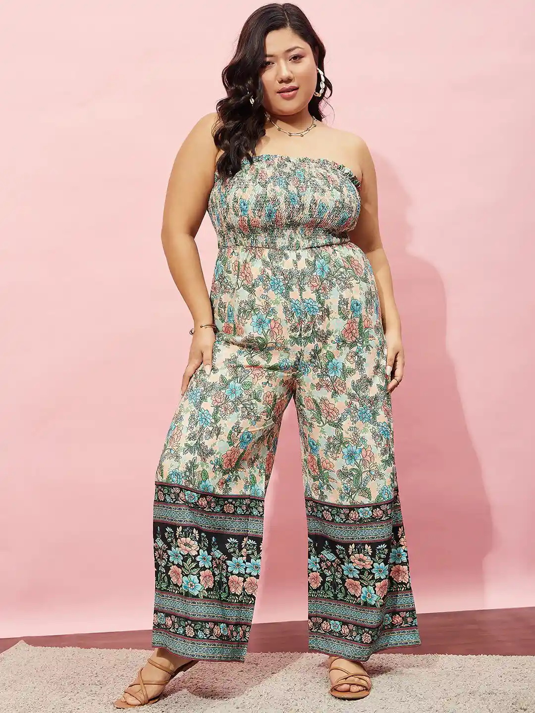 Strapless Curve Culotte Jumpsuit Berrylush Curve Plus Size White
