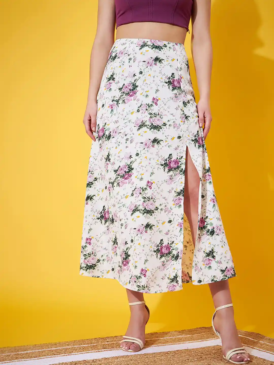 Buy Berrylush Floral Printed High Rise A-Line Midi Skirt Skirts