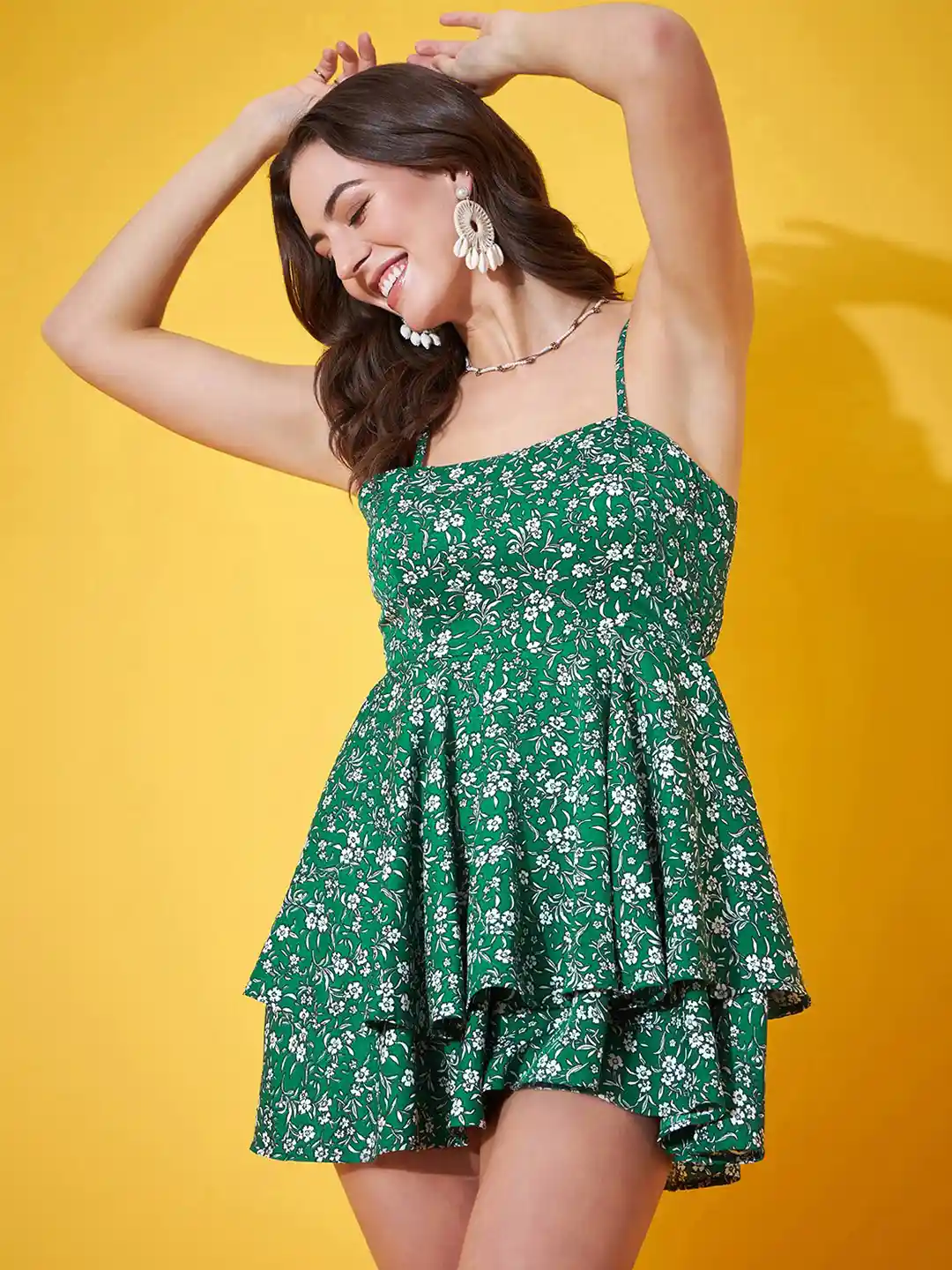 Buy Berrylush Green Floral Printed Shoulder Straps Sleeveless Tie