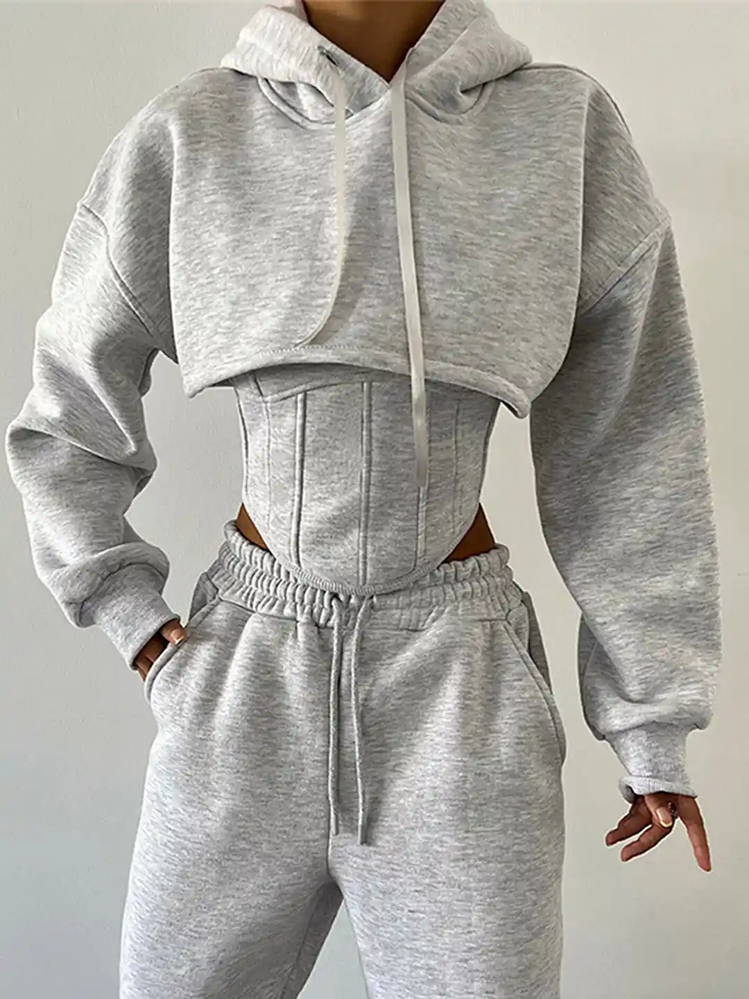 Buy LULU SKY Grey Corset with Hoodie Joggers Co-Ords for