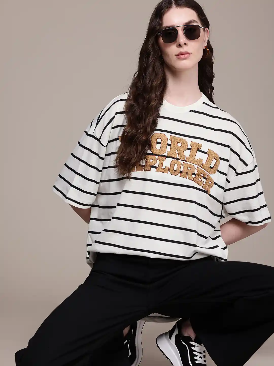 Oversized Shirt Black And White Striped Tee Women's Kooyet