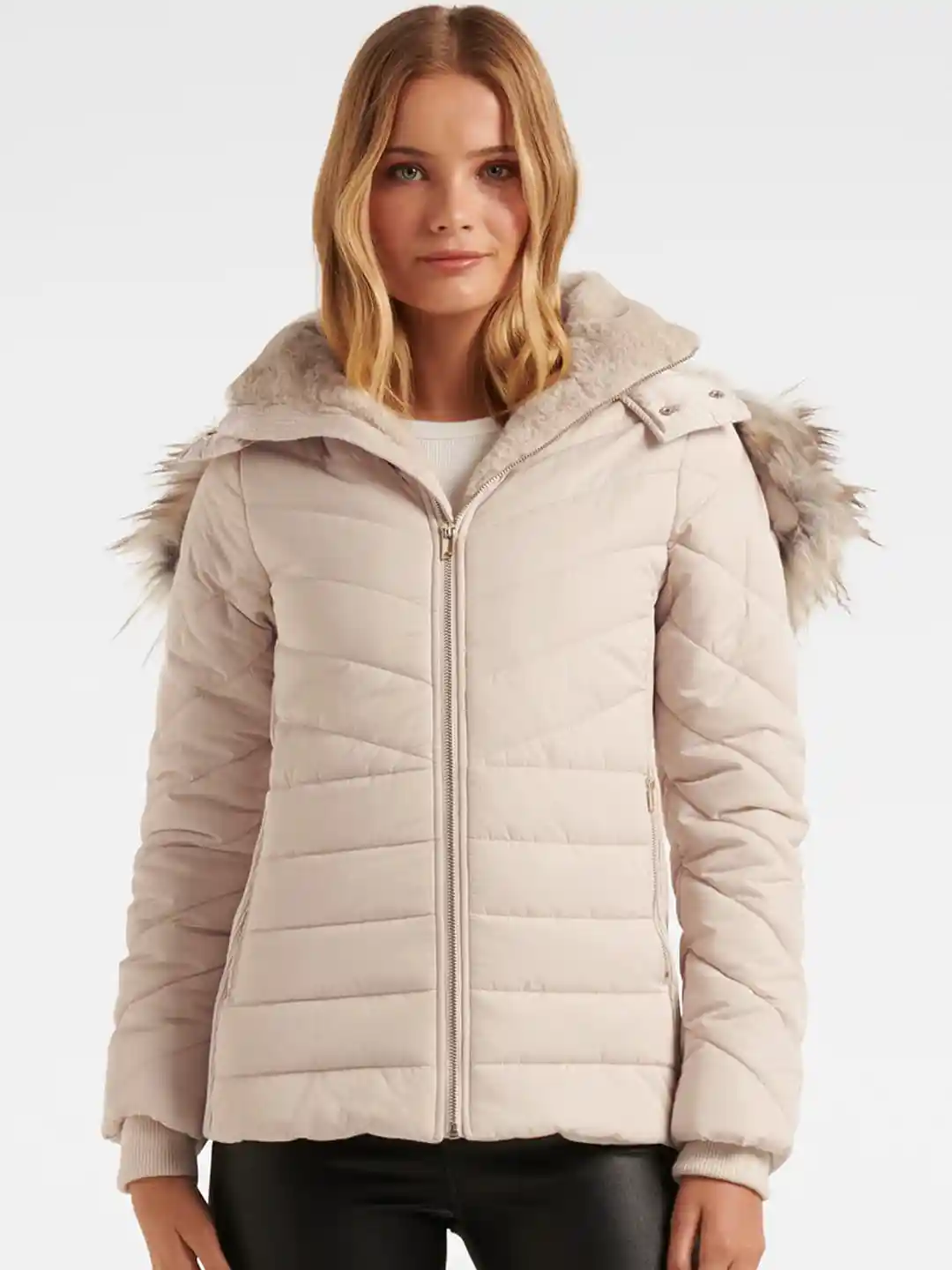 Buy Forever New Hooded Faux Fur Trim Detailed Puffer Jacket