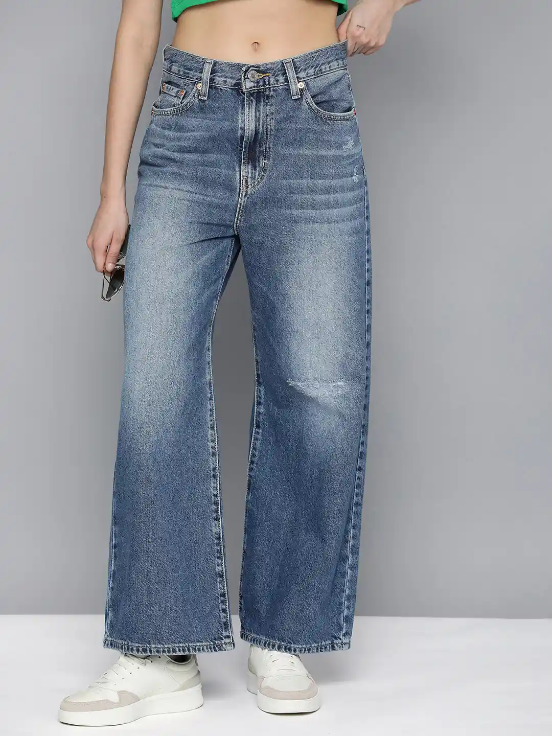 Buy Levis Women Pure Cotton High Rise Wide Leg Mildly Distressed