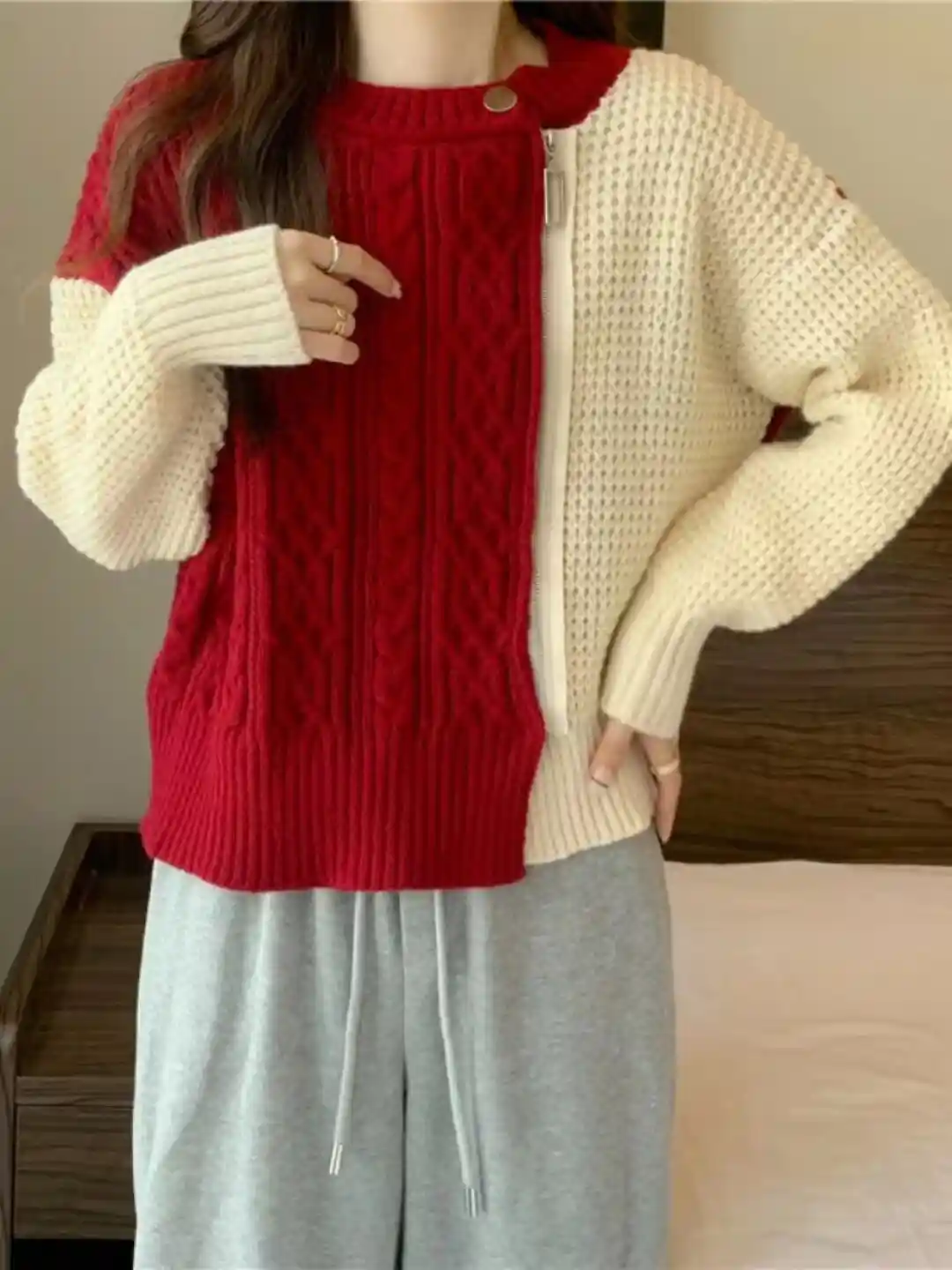 Buy StyleCast Girls Red Beige Cable Knit Sweater Sweaters for