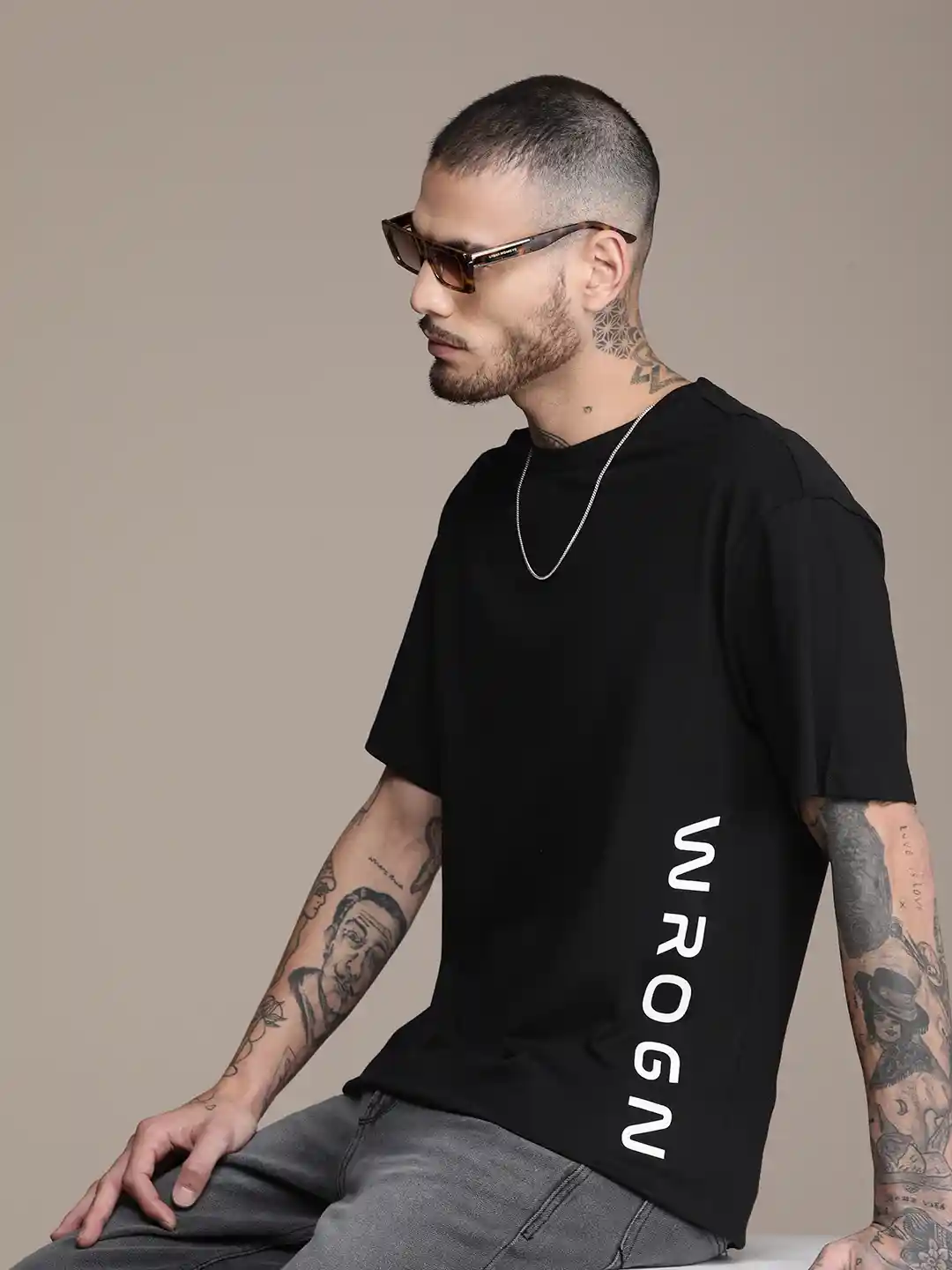 Buy WROGN Brand Logo Printed Drop-Shoulder Sleeves Oversized T