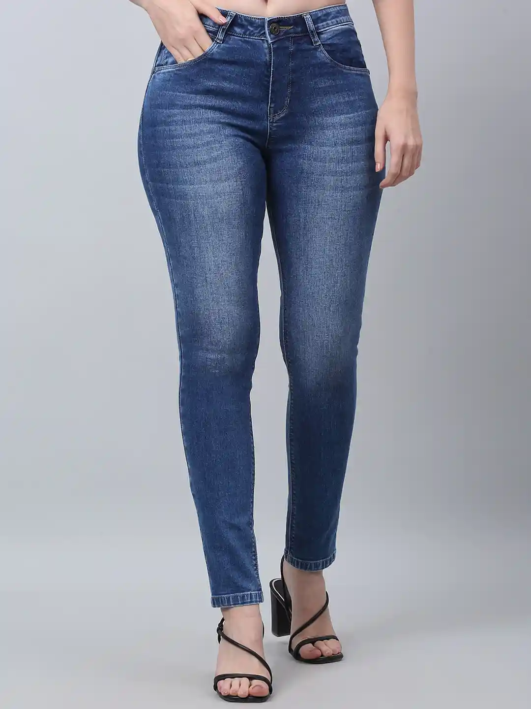 High Rise Tight Faded Jeans Cantabil Women Blue Skin Tight Slim