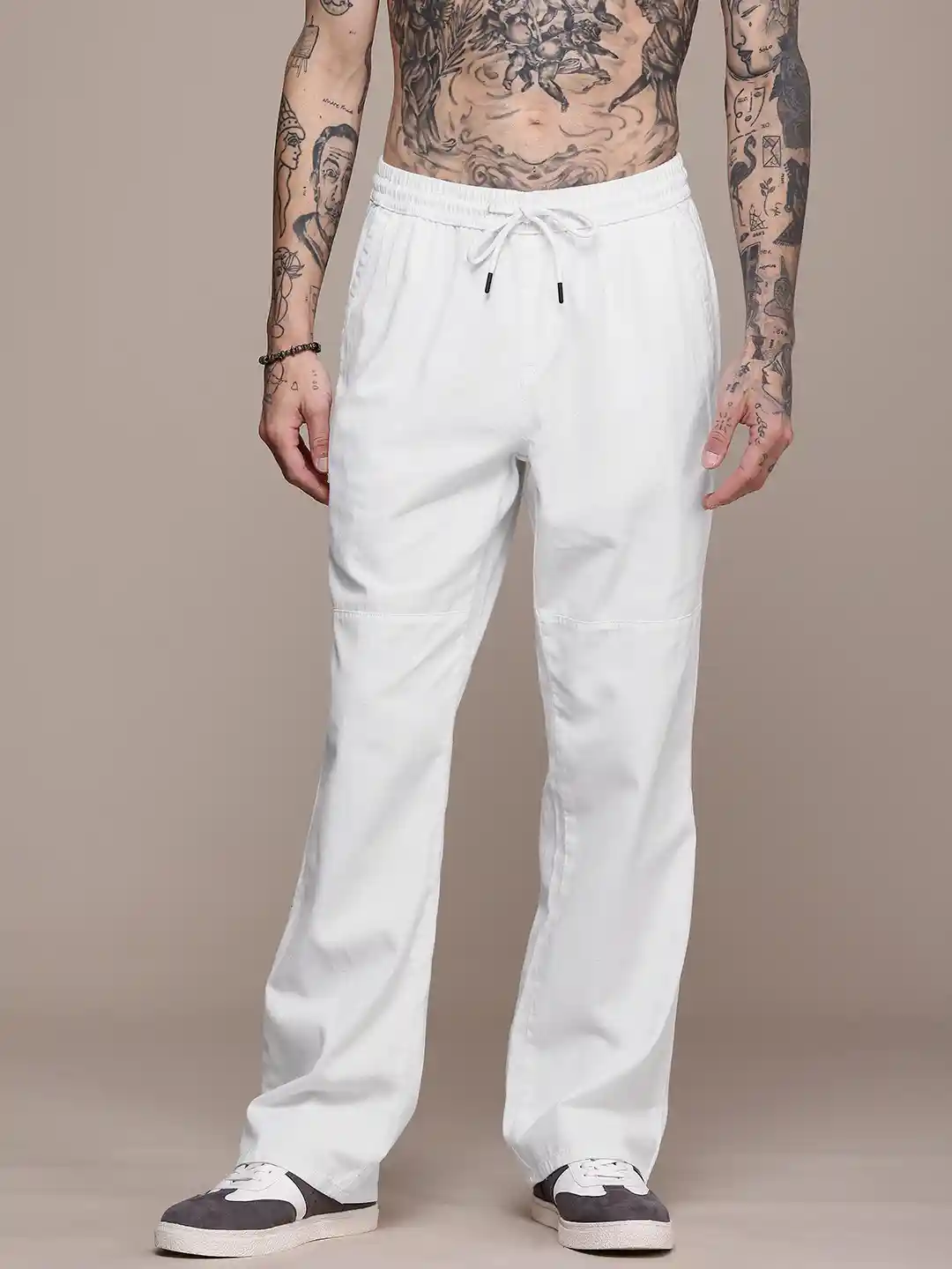 Sweat Pants White Cotton Joggers Embroidered Cotton Joggers In Off